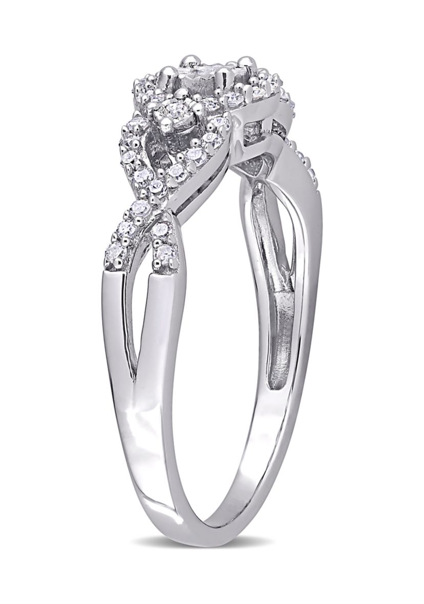 1/4 ct. t.w. Diamond Swirl Halo Engagement Ring in Sterling Silver