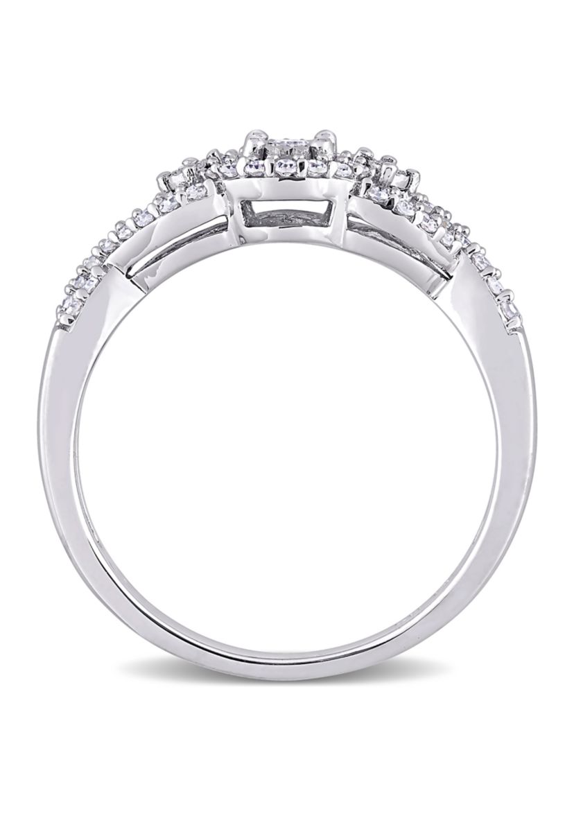 1/4 ct. t.w. Diamond Swirl Halo Engagement Ring in Sterling Silver