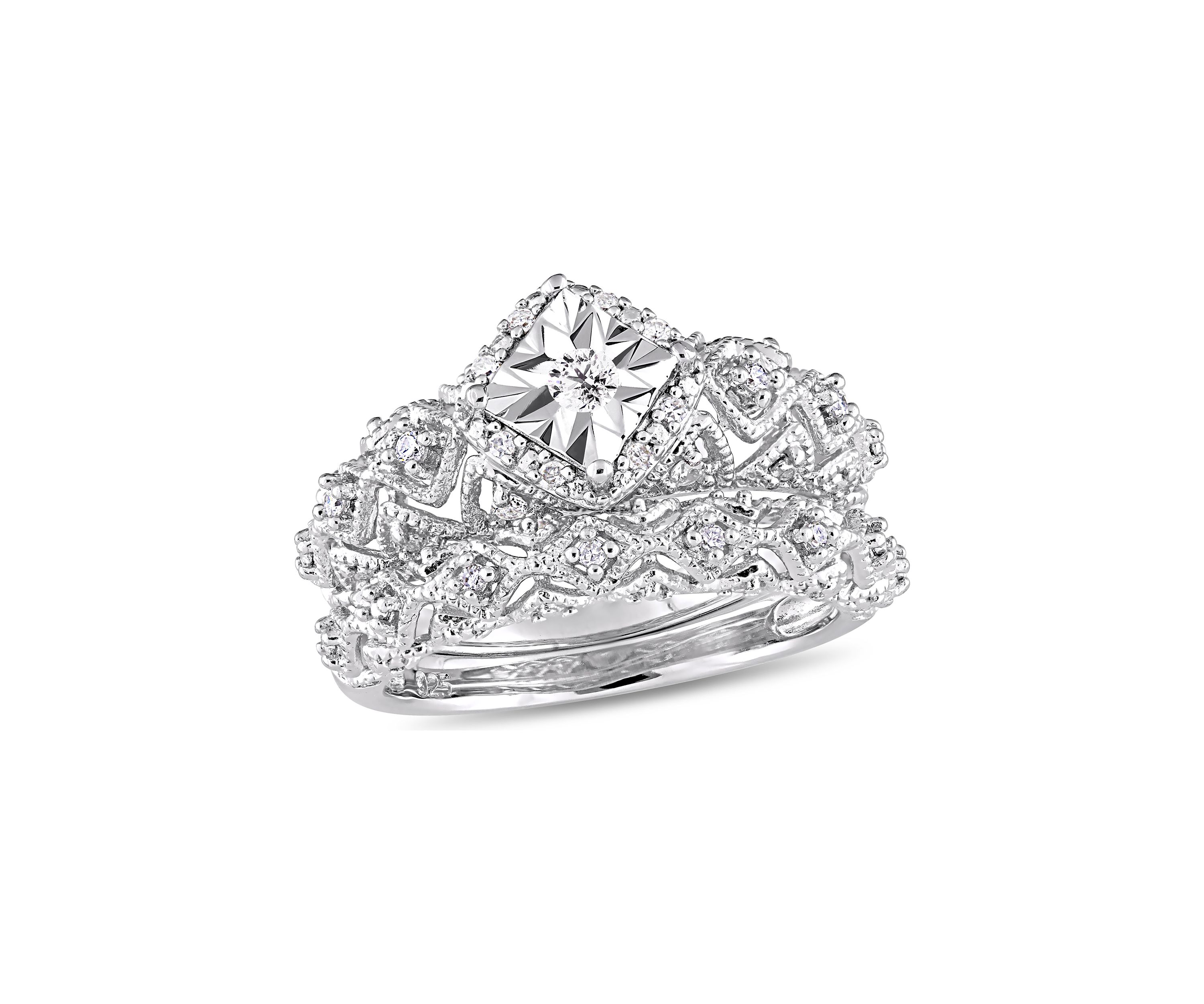 1/5 ct. t.w. Diamond Vintage Bridal Set in Sterling Silver