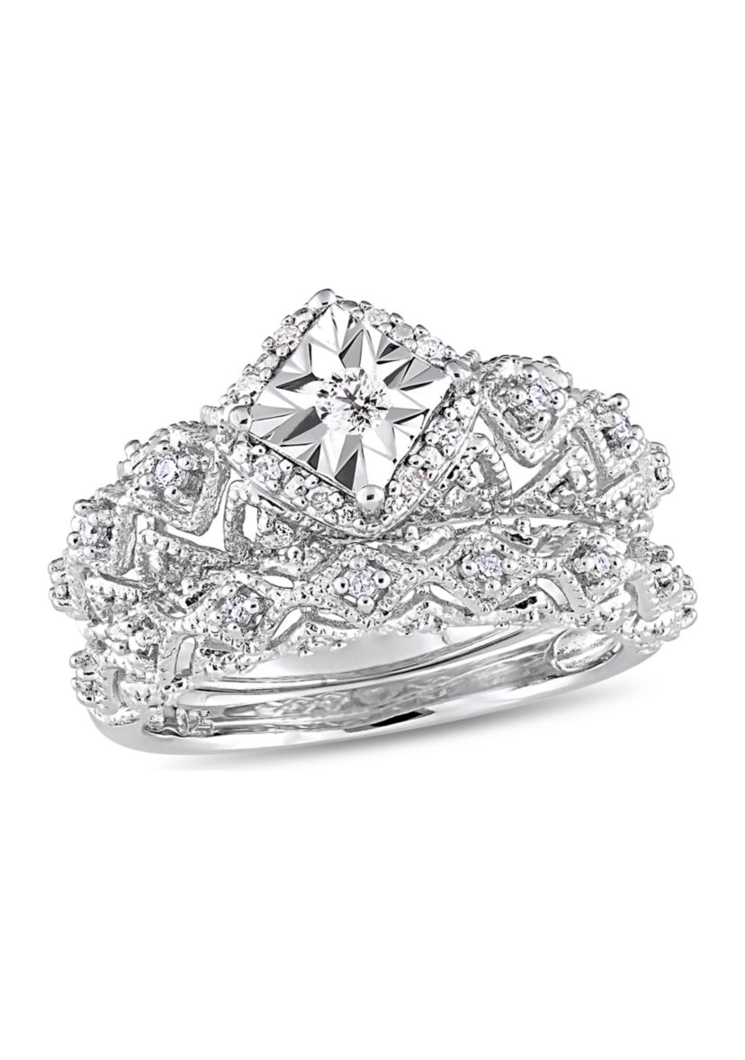 1/5 ct. t.w. Diamond Vintage Bridal Set in Sterling Silver