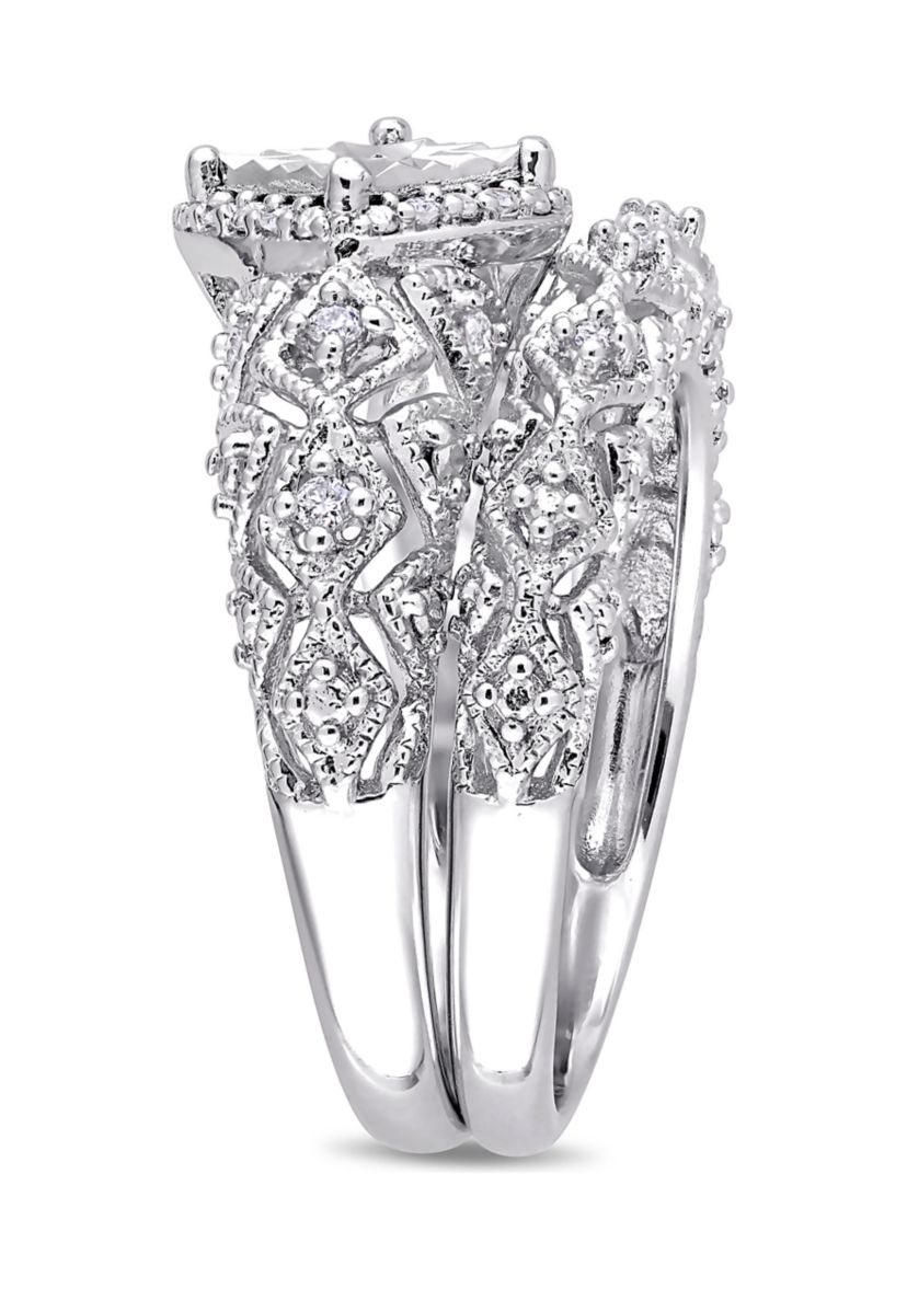 1/5 ct. t.w. Diamond Vintage Bridal Set in Sterling Silver