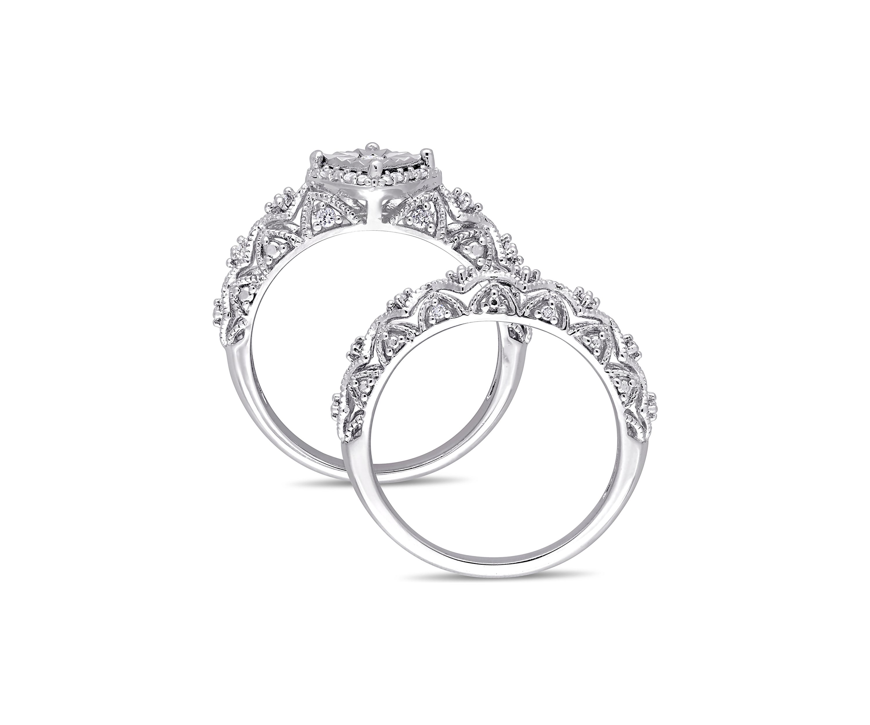 1/5 ct. t.w. Diamond Vintage Bridal Set in Sterling Silver