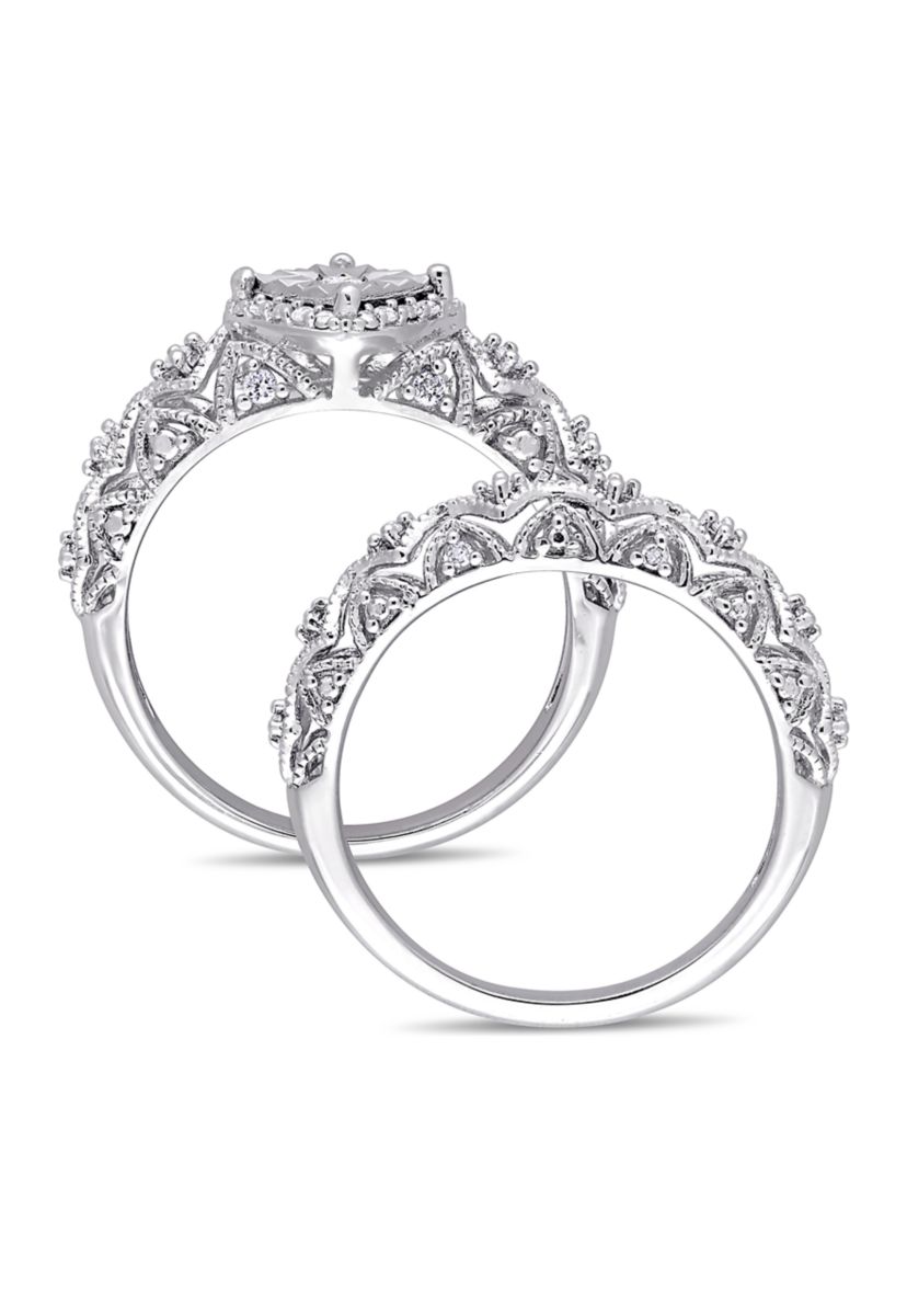 1/5 ct. t.w. Diamond Vintage Bridal Set in Sterling Silver
