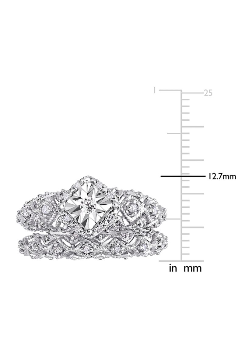 1/5 ct. t.w. Diamond Vintage Bridal Set in Sterling Silver