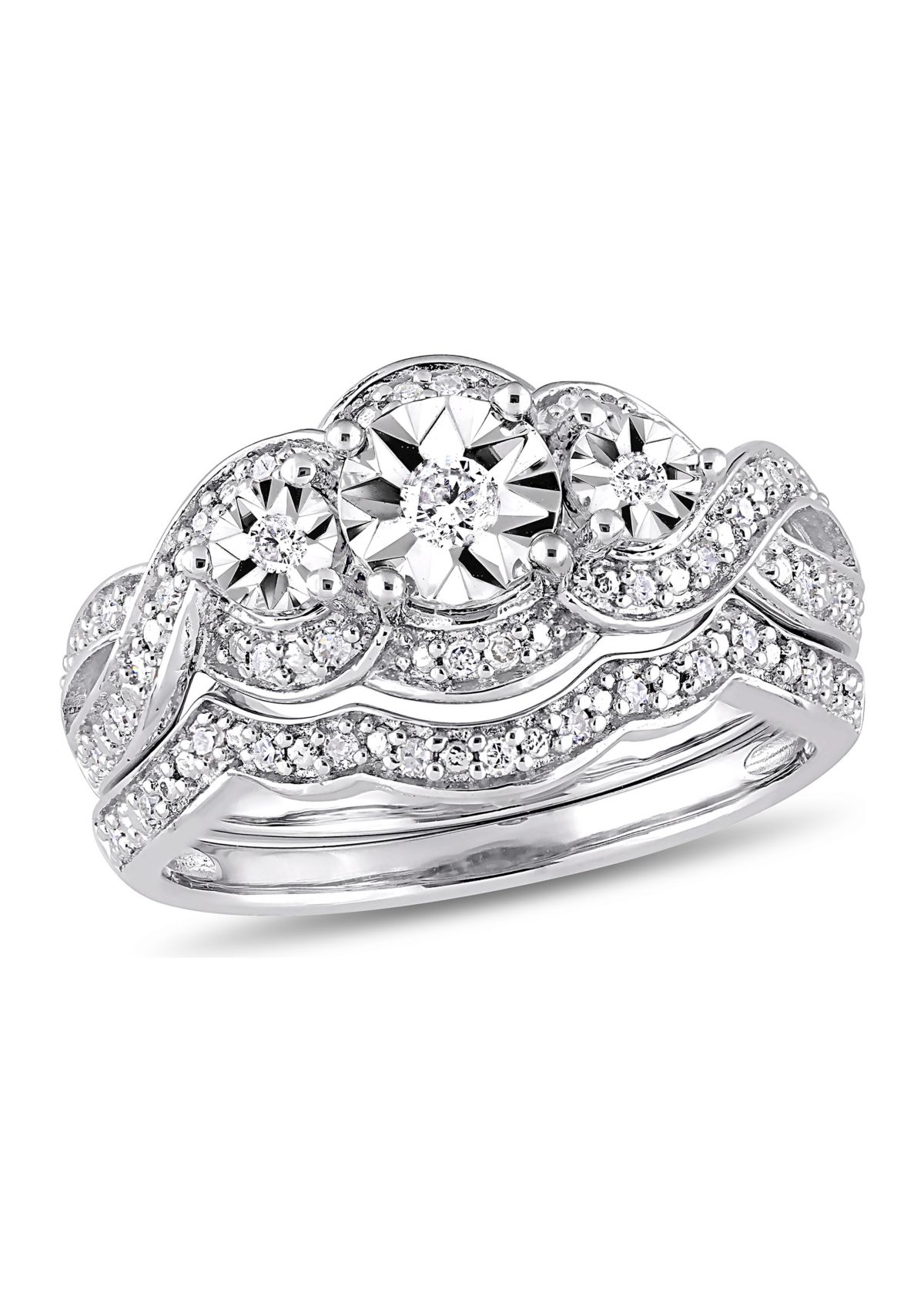 1/4 ct. t.w. Diamond 3-Stone Bridal Set in Sterling Silver