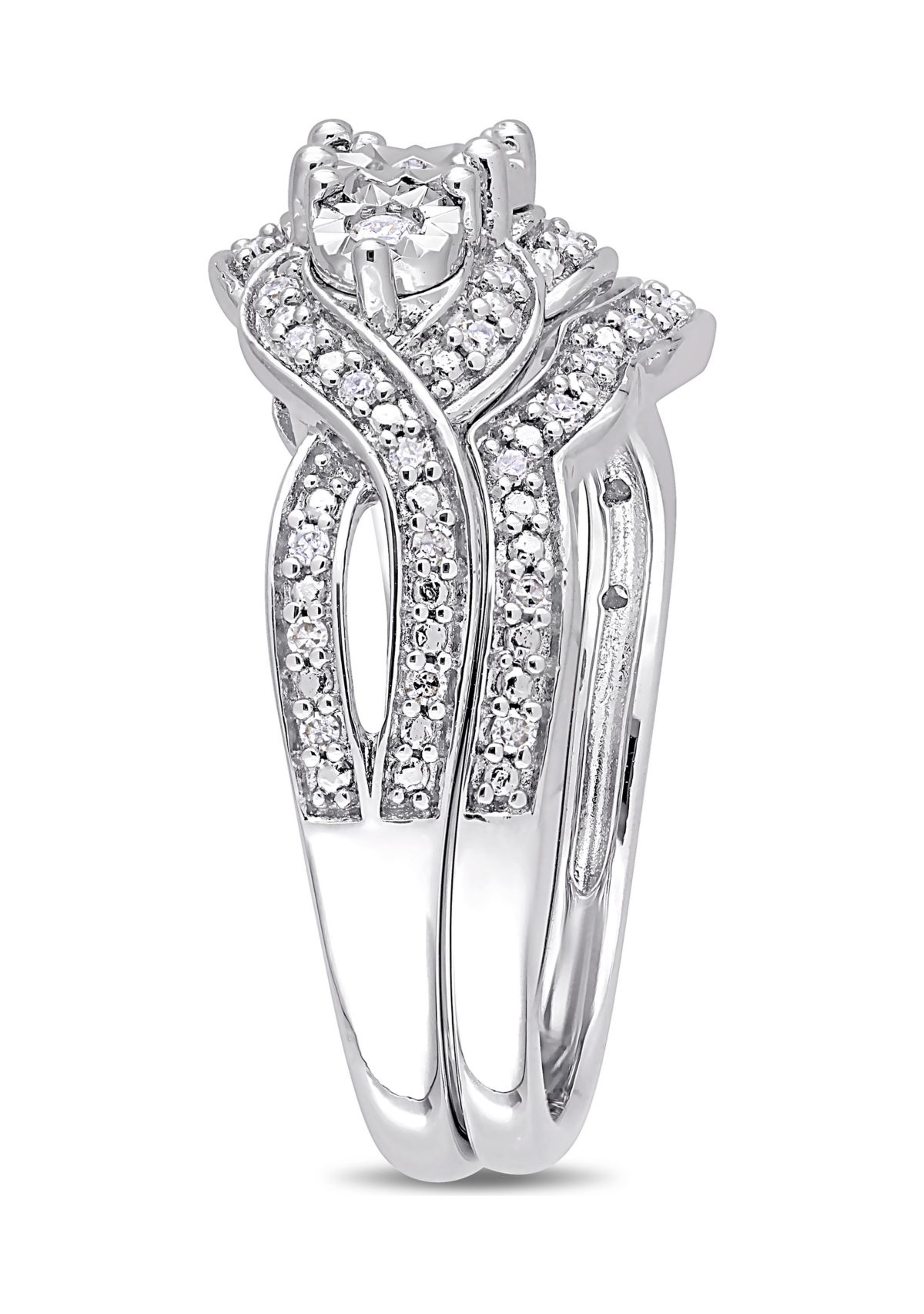 1/4 ct. t.w. Diamond 3-Stone Bridal Set in Sterling Silver