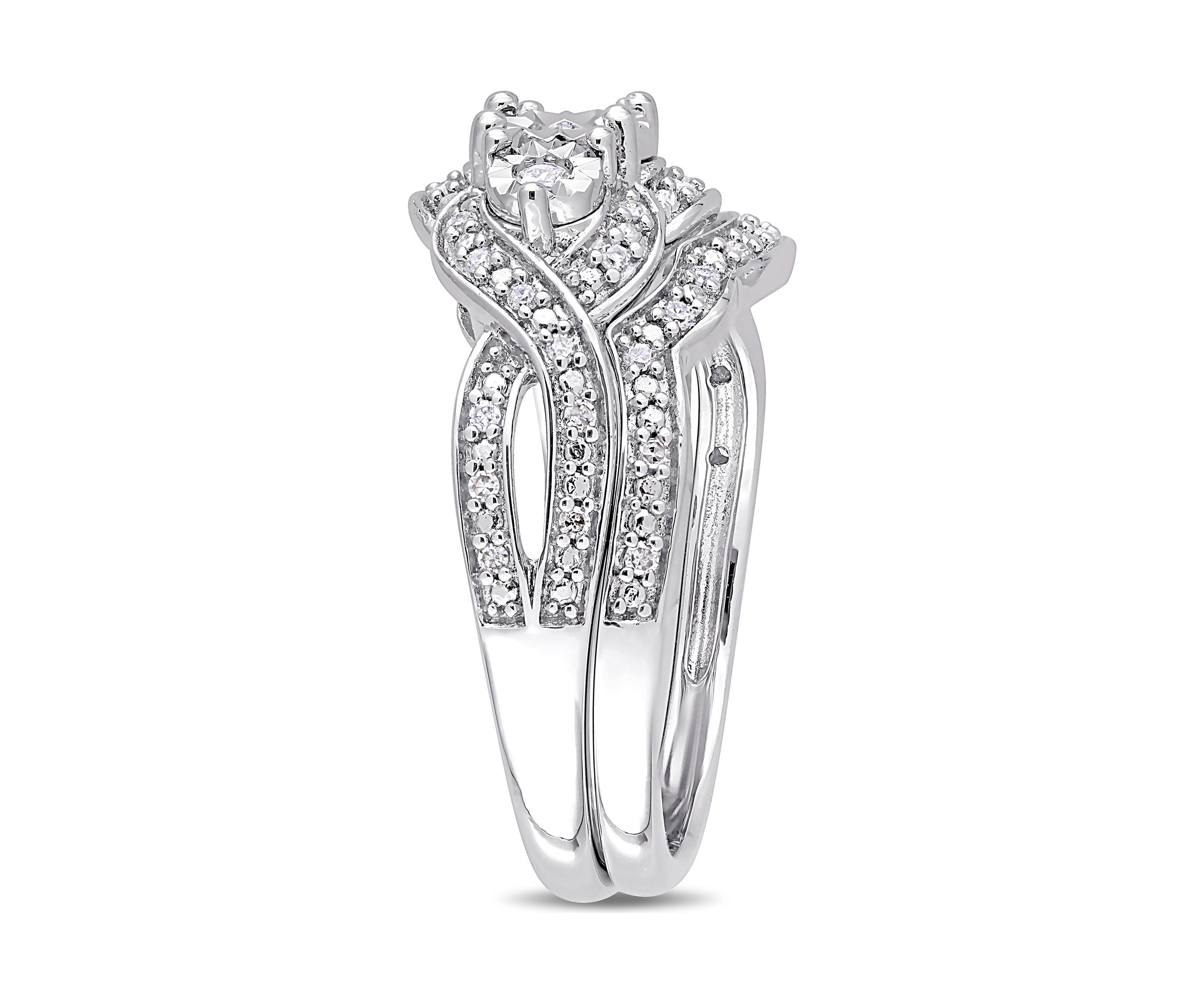 1/4 ct. t.w. Diamond 3-Stone Bridal Set in Sterling Silver