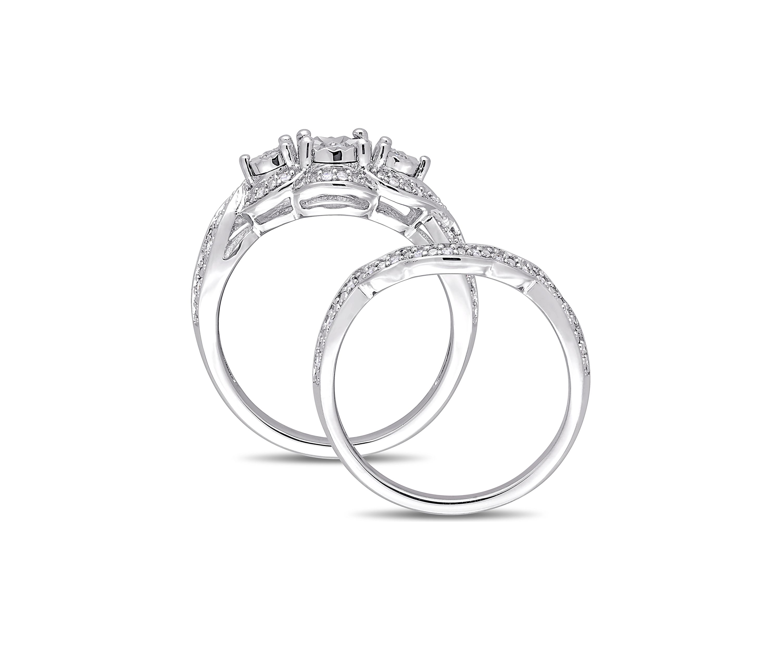 1/4 ct. t.w. Diamond 3-Stone Bridal Set in Sterling Silver