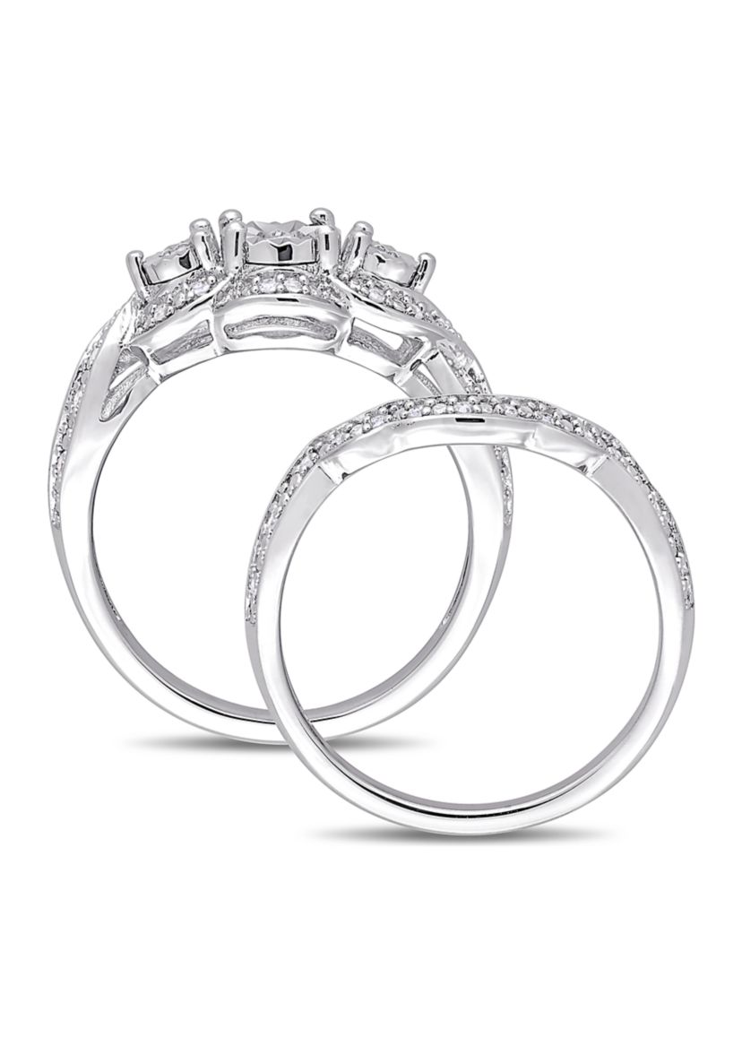 1/4 ct. t.w. Diamond 3-Stone Bridal Set in Sterling Silver