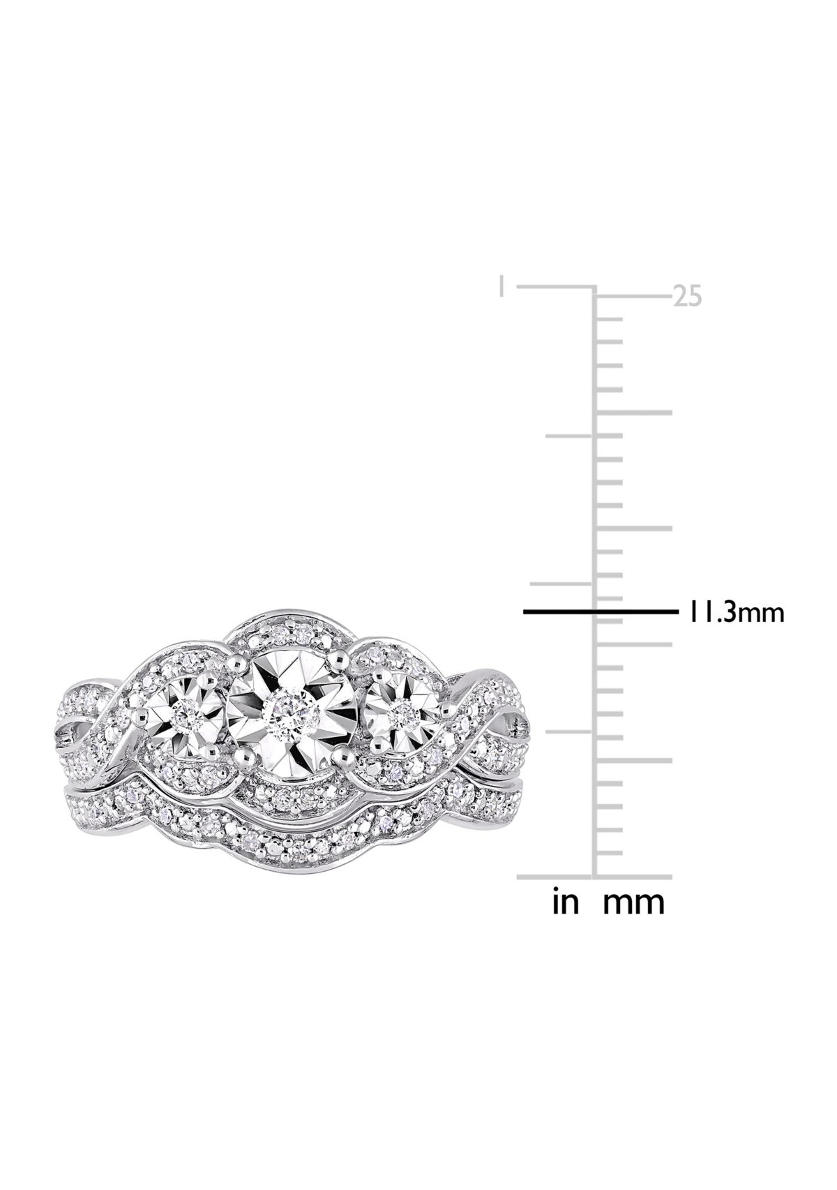 1/4 ct. t.w. Diamond 3-Stone Bridal Set in Sterling Silver