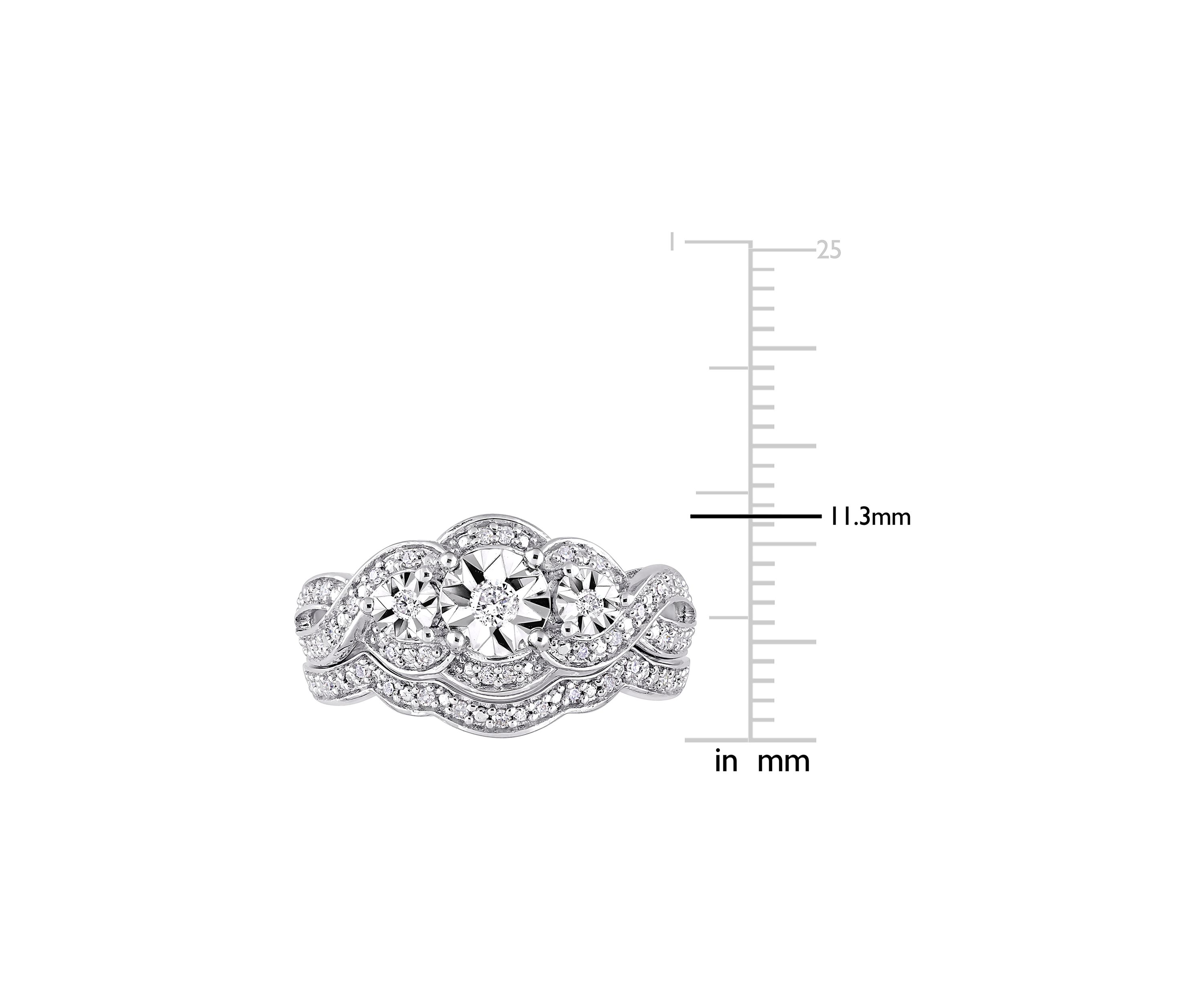 1/4 ct. t.w. Diamond 3-Stone Bridal Set in Sterling Silver