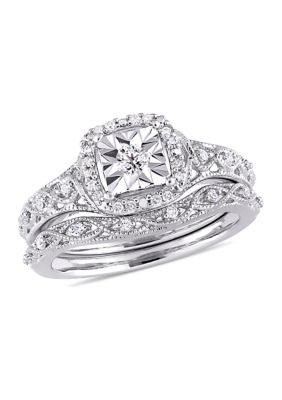 Belk & Co 1/5 ct. t.w. Diamond Halo Vintage Bridal Set in Sterling Silver