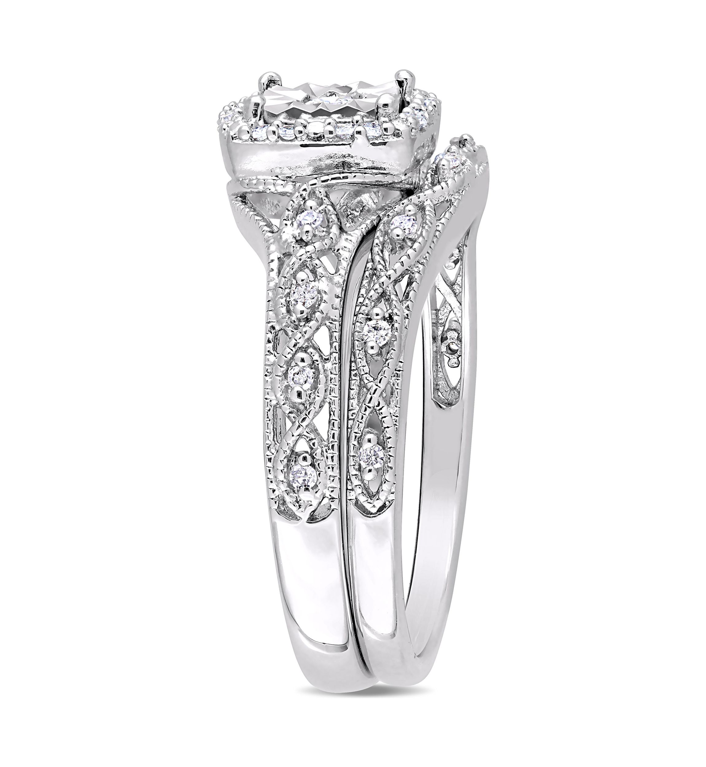 1/5 ct. t.w. Diamond Halo Vintage Bridal Set in Sterling Silver