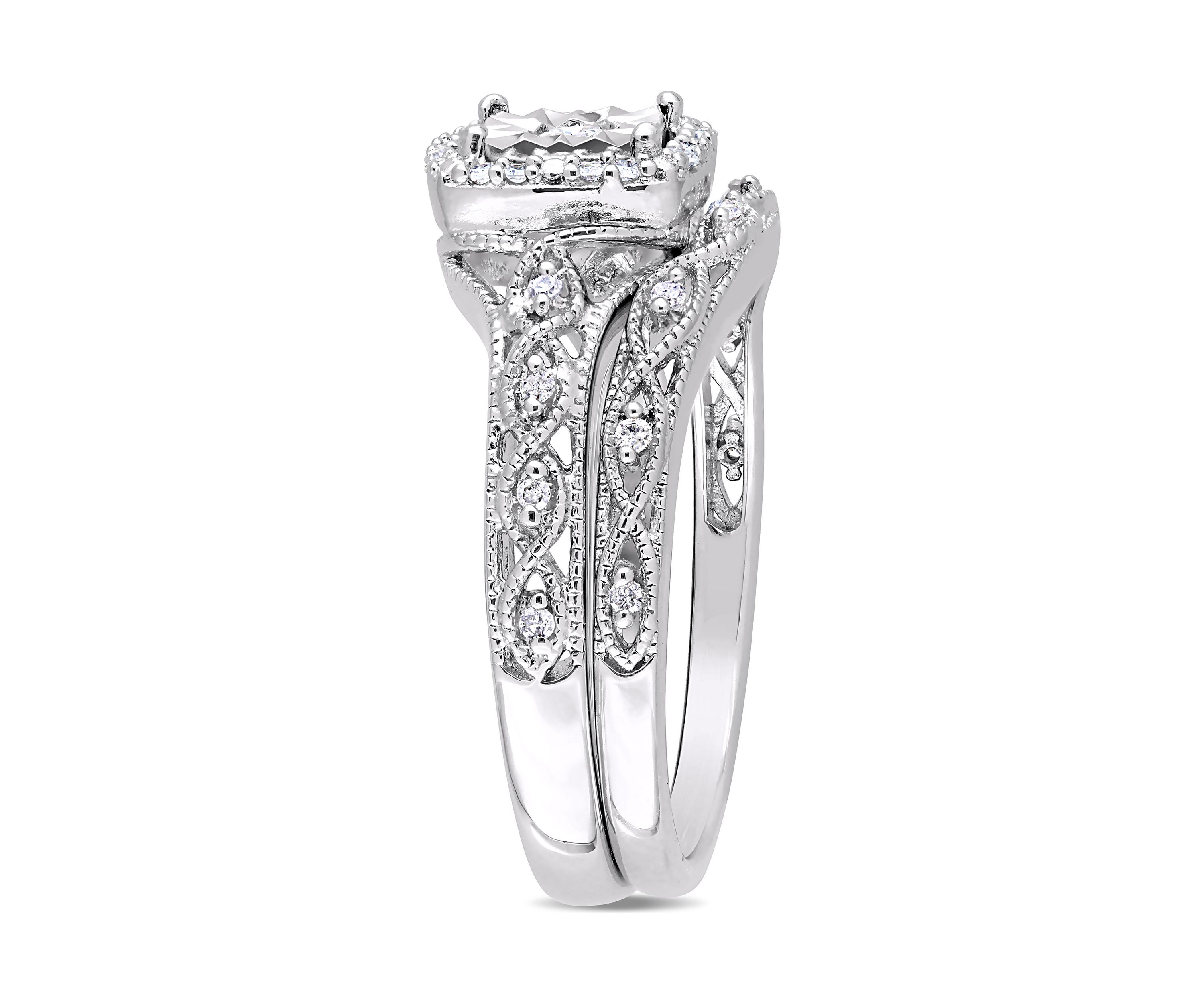 1/5 ct. t.w. Diamond Halo Vintage Bridal Set in Sterling Silver