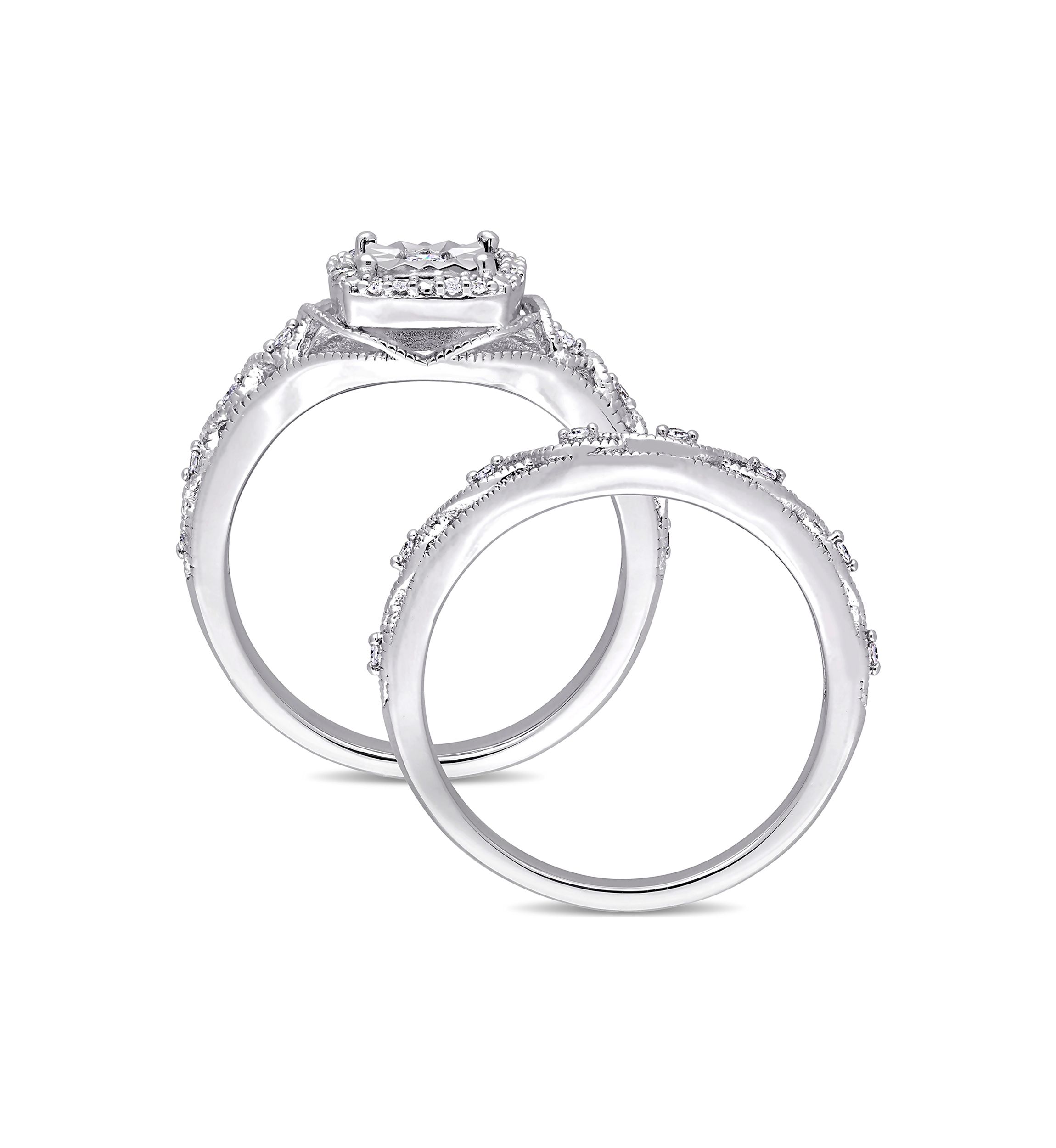 1/5 ct. t.w. Diamond Halo Vintage Bridal Set in Sterling Silver