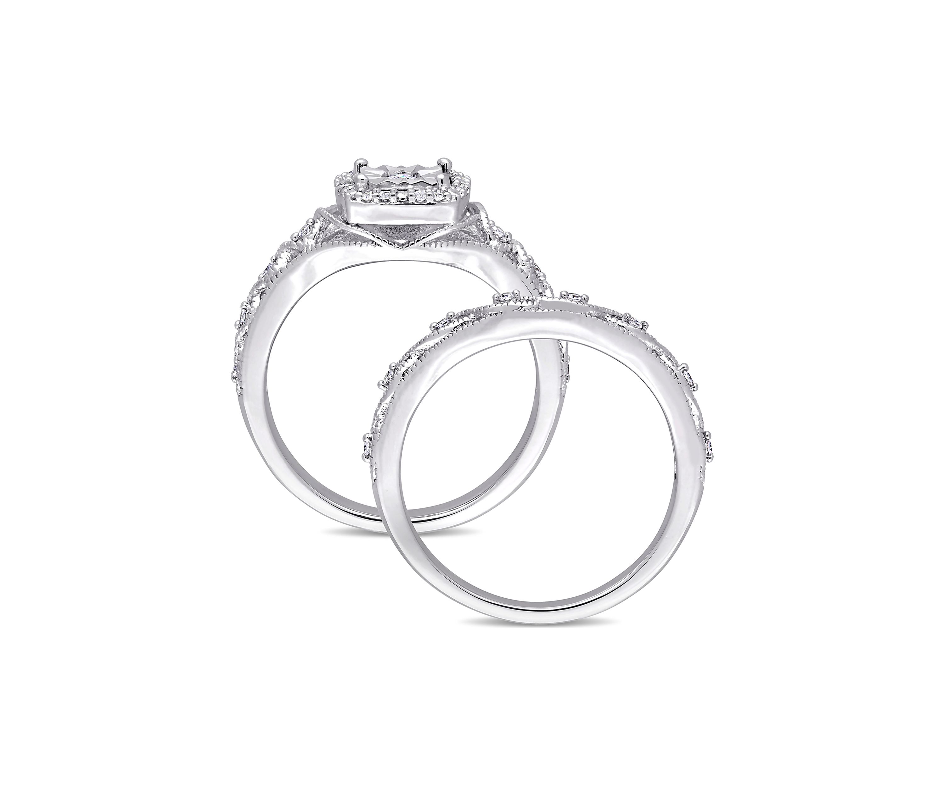 1/5 ct. t.w. Diamond Halo Vintage Bridal Set in Sterling Silver