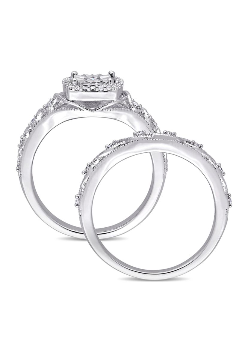 1/5 ct. t.w. Diamond Halo Vintage Bridal Set in Sterling Silver