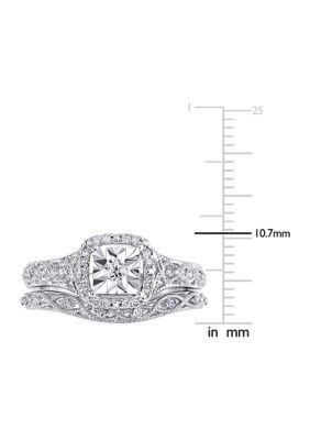 1/5 ct. t.w. Diamond Halo Vintage Bridal Set Sterling Silver