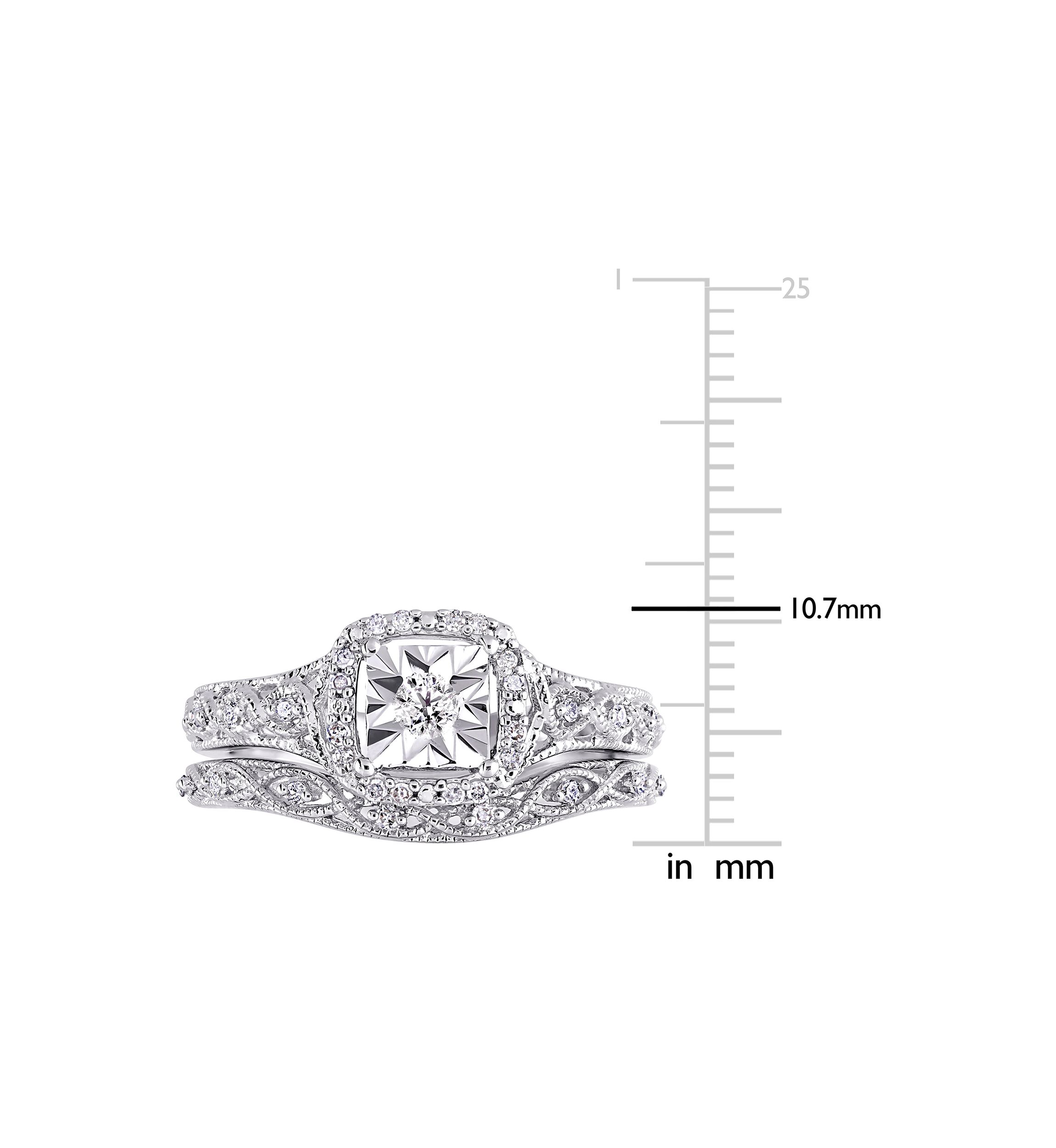 1/5 ct. t.w. Diamond Halo Vintage Bridal Set in Sterling Silver