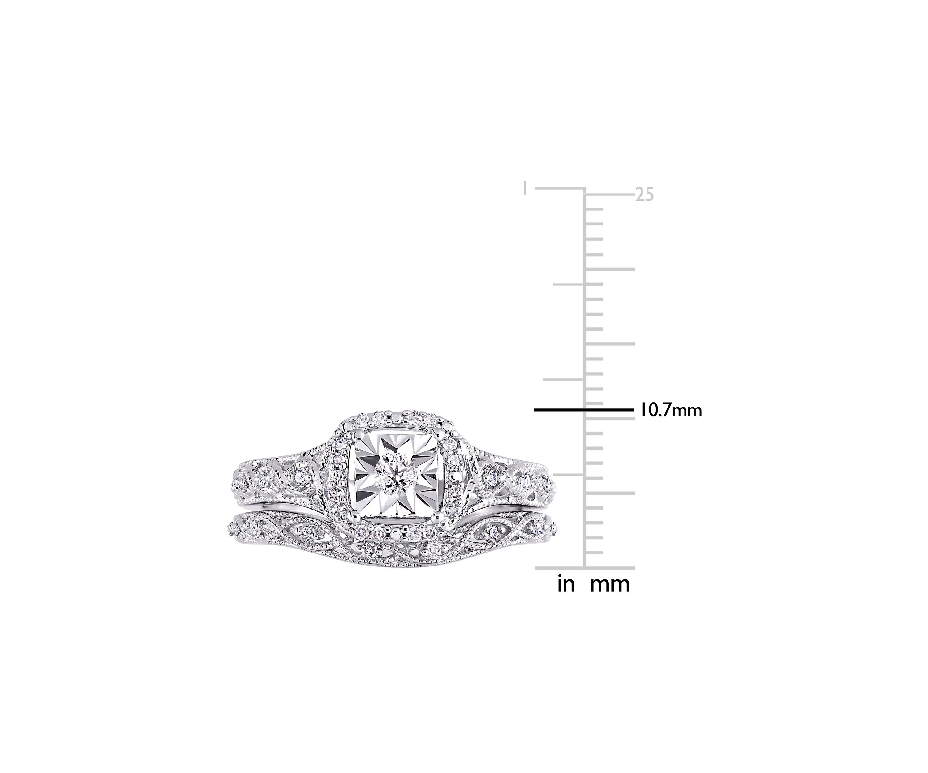 1/5 ct. t.w. Diamond Halo Vintage Bridal Set in Sterling Silver