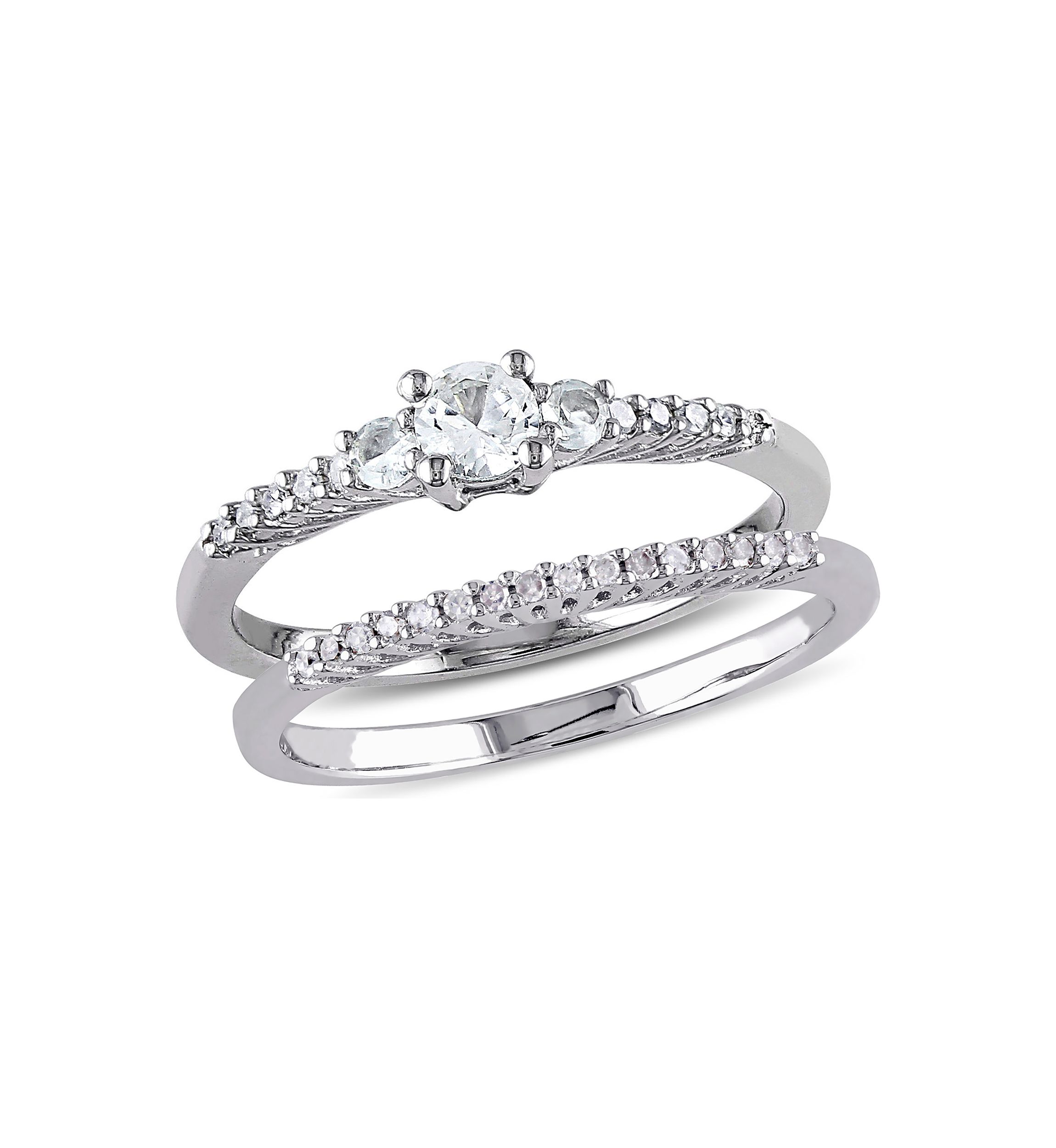 1/3 ct. t.w. Created White Sapphire and 1/10 ct. t.w. Diamond Ring in Sterling Silver