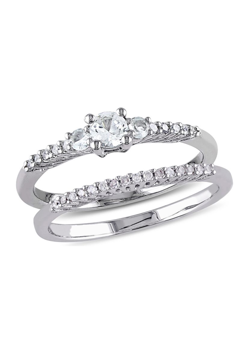 1/3 ct. t.w. Created White Sapphire and 1/10 ct. t.w. Diamond Ring in Sterling Silver