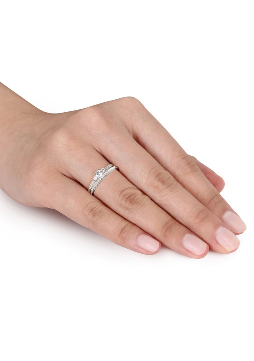 1/3 ct. t.w. Created White Sapphire and 1/10 ct. t.w. Diamond Ring in Sterling Silver