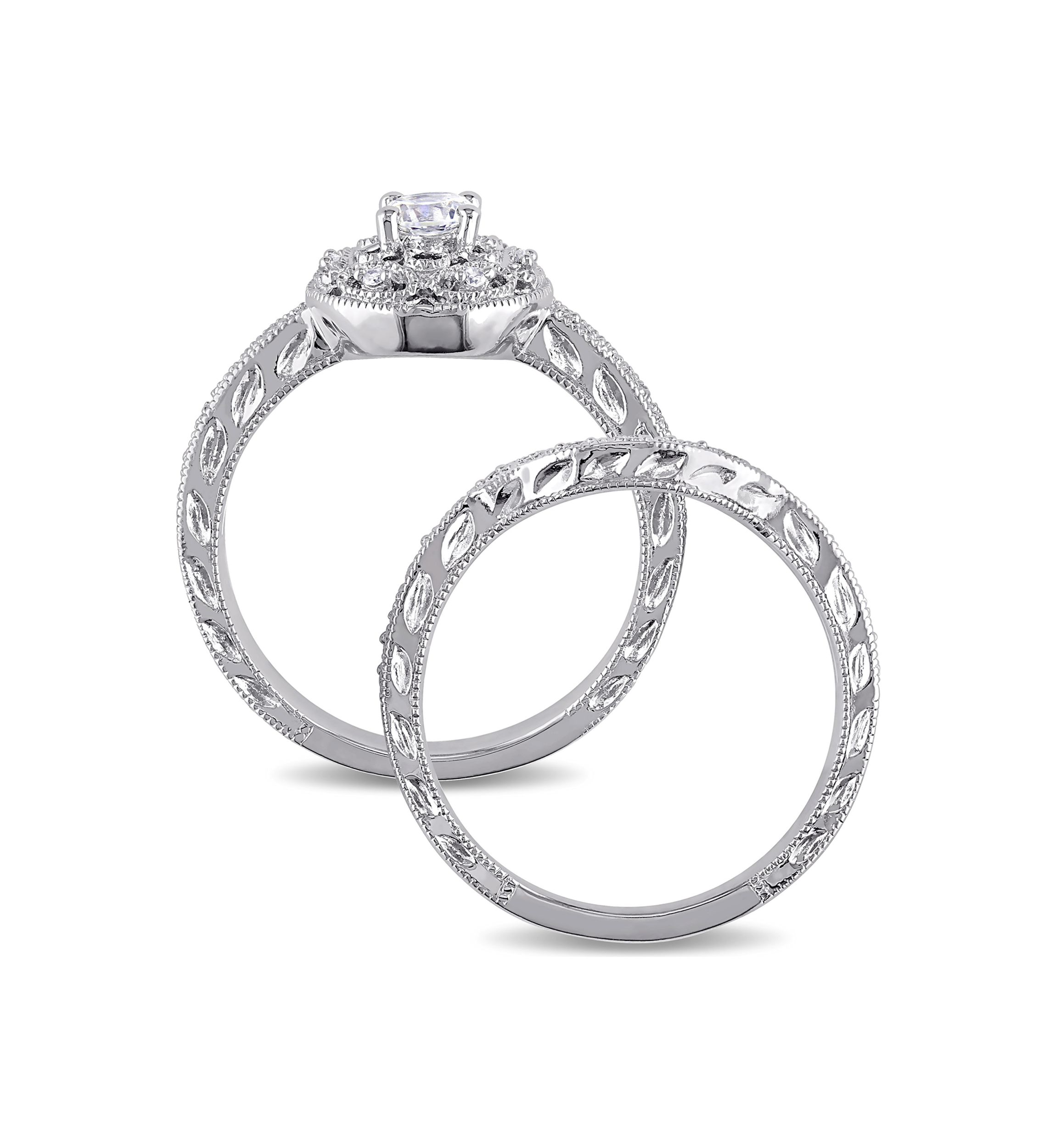 1/3 ct. t.w. Created White Sapphire and 1/10 ct. t.w. Diamond Vintage Bridal Set in Sterling Silver