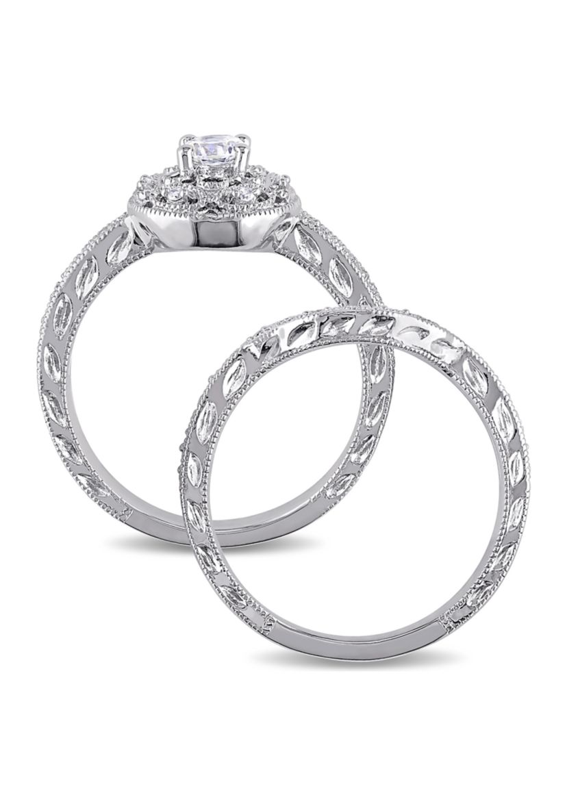 1/3 ct. t.w. Created White Sapphire and 1/10 ct. t.w. Diamond Vintage Bridal Set in Sterling Silver