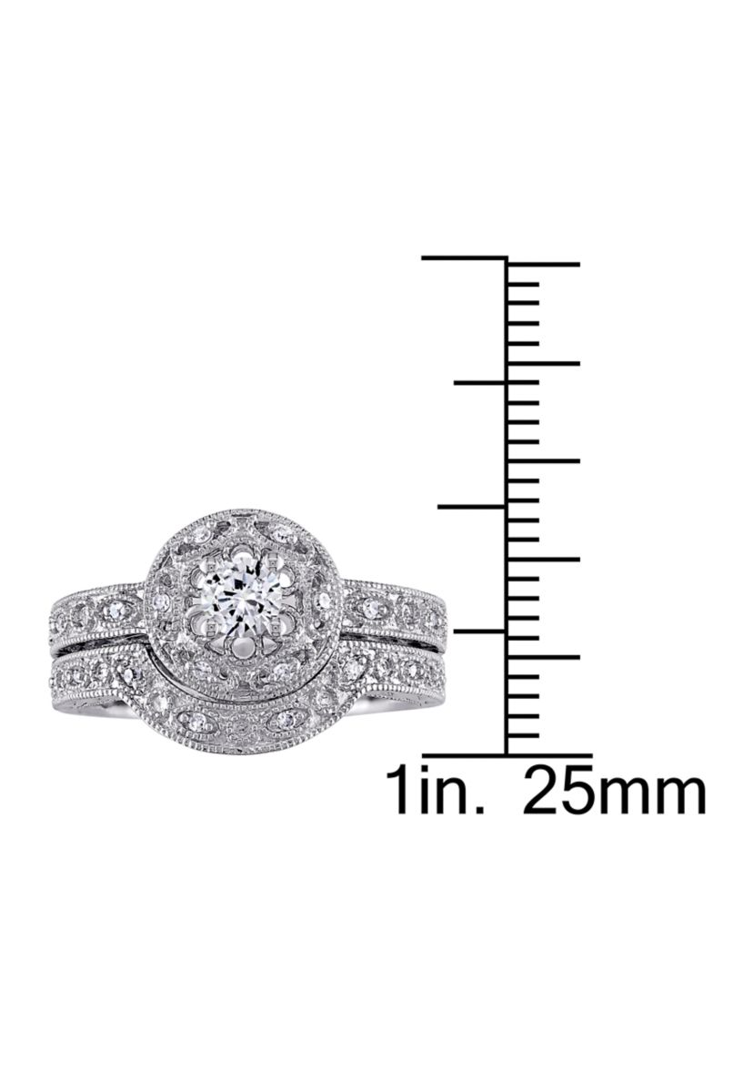 1/3 ct. t.w. Created White Sapphire and 1/10 ct. t.w. Diamond Vintage Bridal Set in Sterling Silver