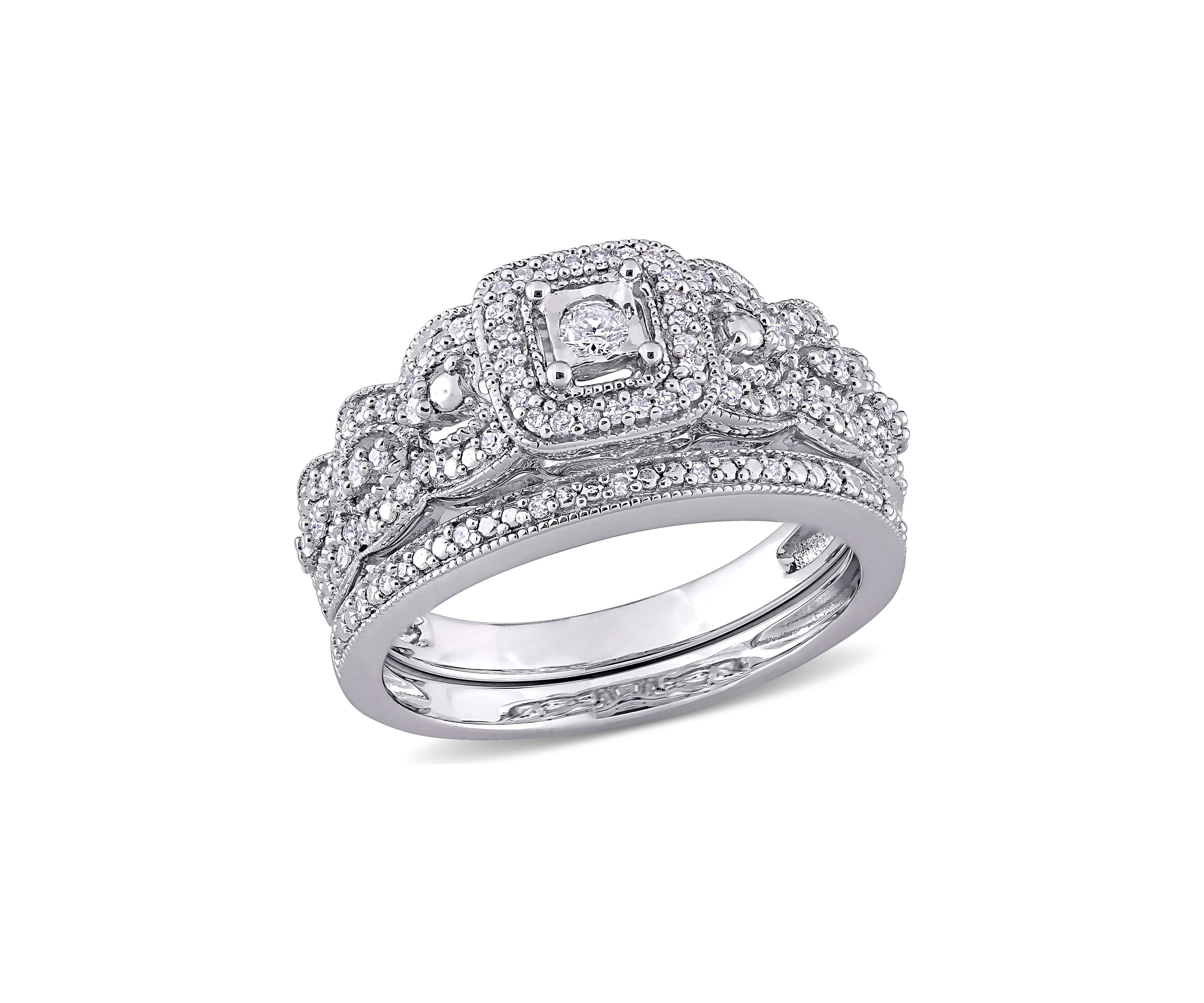 1/3 ct. t.w. Diamond Vintage Bridal Set in Sterling Silver