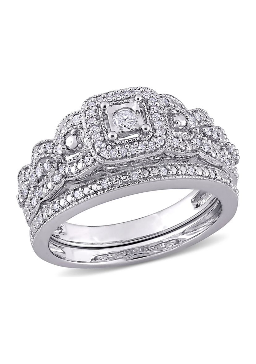 1/3 ct. t.w. Diamond Vintage Bridal Set in Sterling Silver