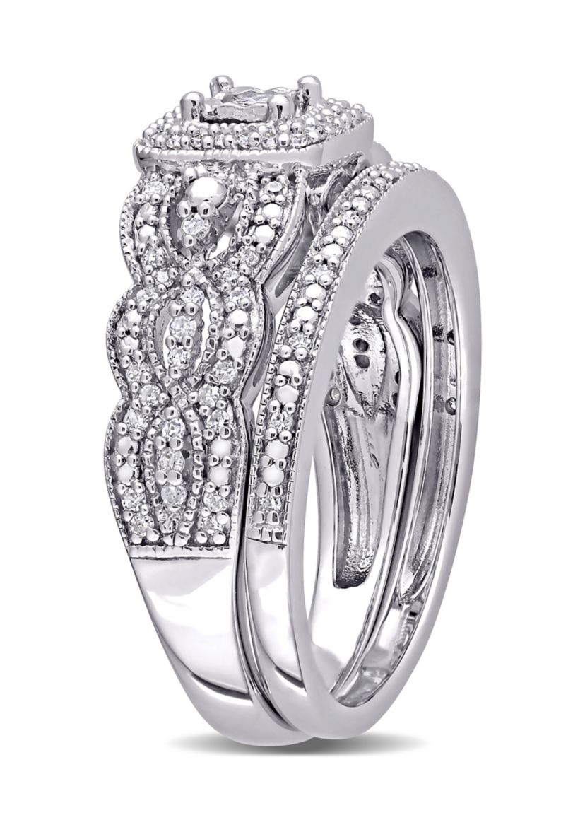 1/3 ct. t.w. Diamond Vintage Bridal Set in Sterling Silver
