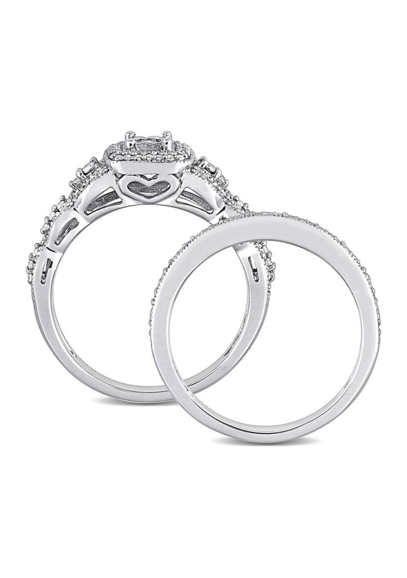 1/3 ct. t.w. Diamond Vintage Bridal Set in Sterling Silver