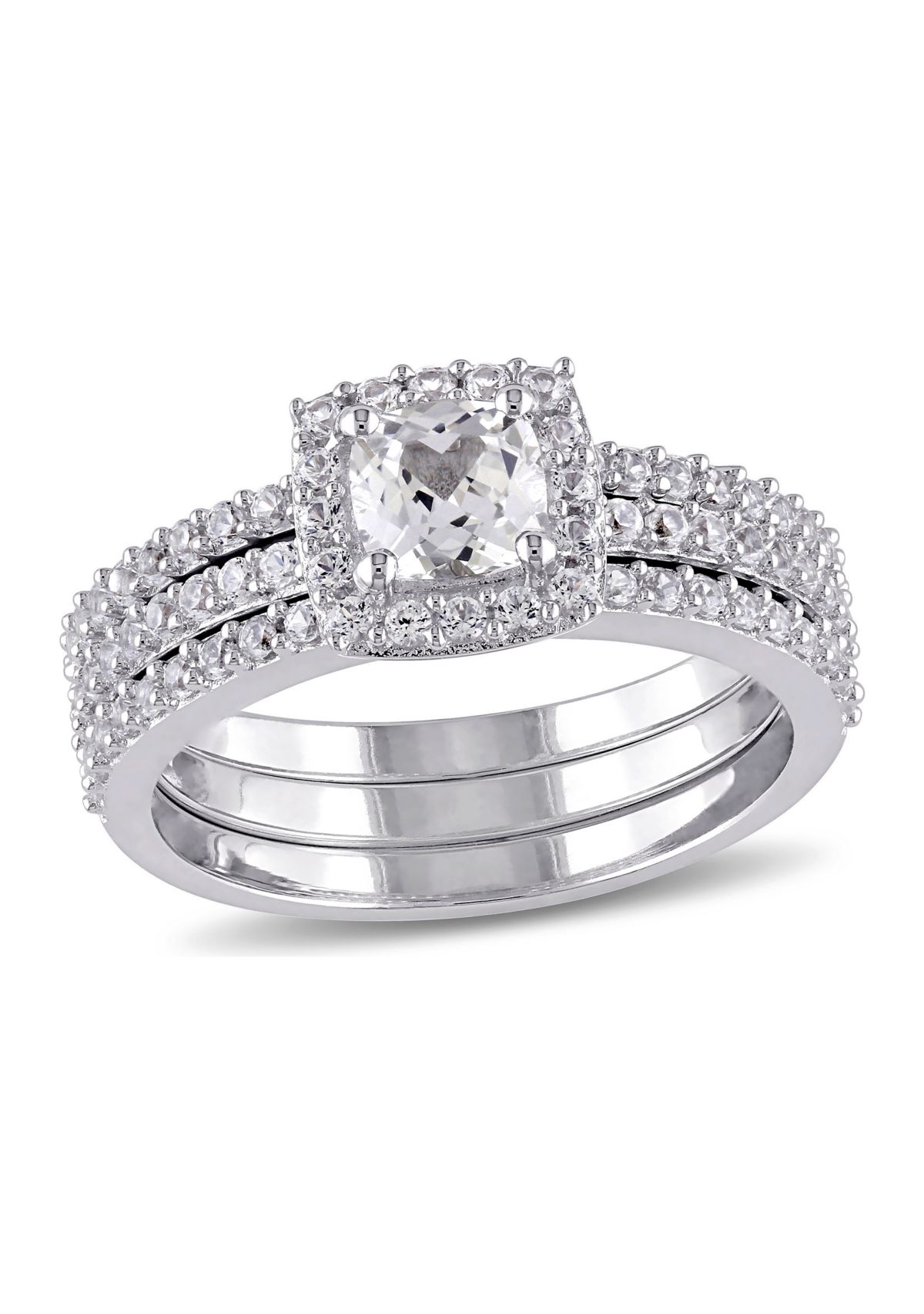 1.5 ct. t.w. Created White Sapphire Halo 3-Piece Bridal Set in Sterling Silver