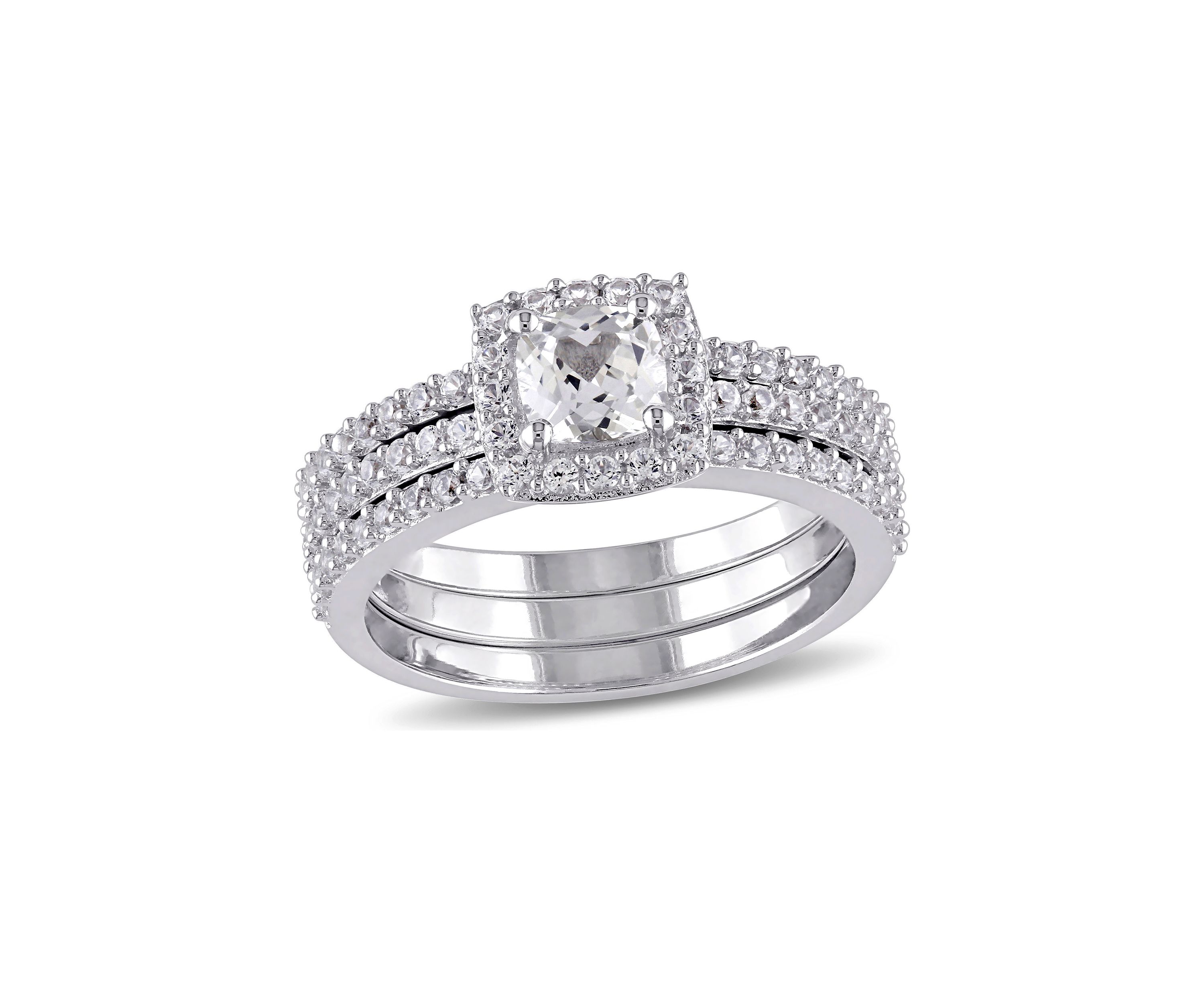 1.5 ct. t.w. Created White Sapphire Halo 3-Piece Bridal Set in Sterling Silver