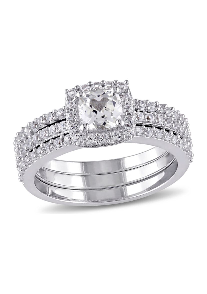 1.5 ct. t.w. Created White Sapphire Halo 3-Piece Bridal Set in Sterling Silver