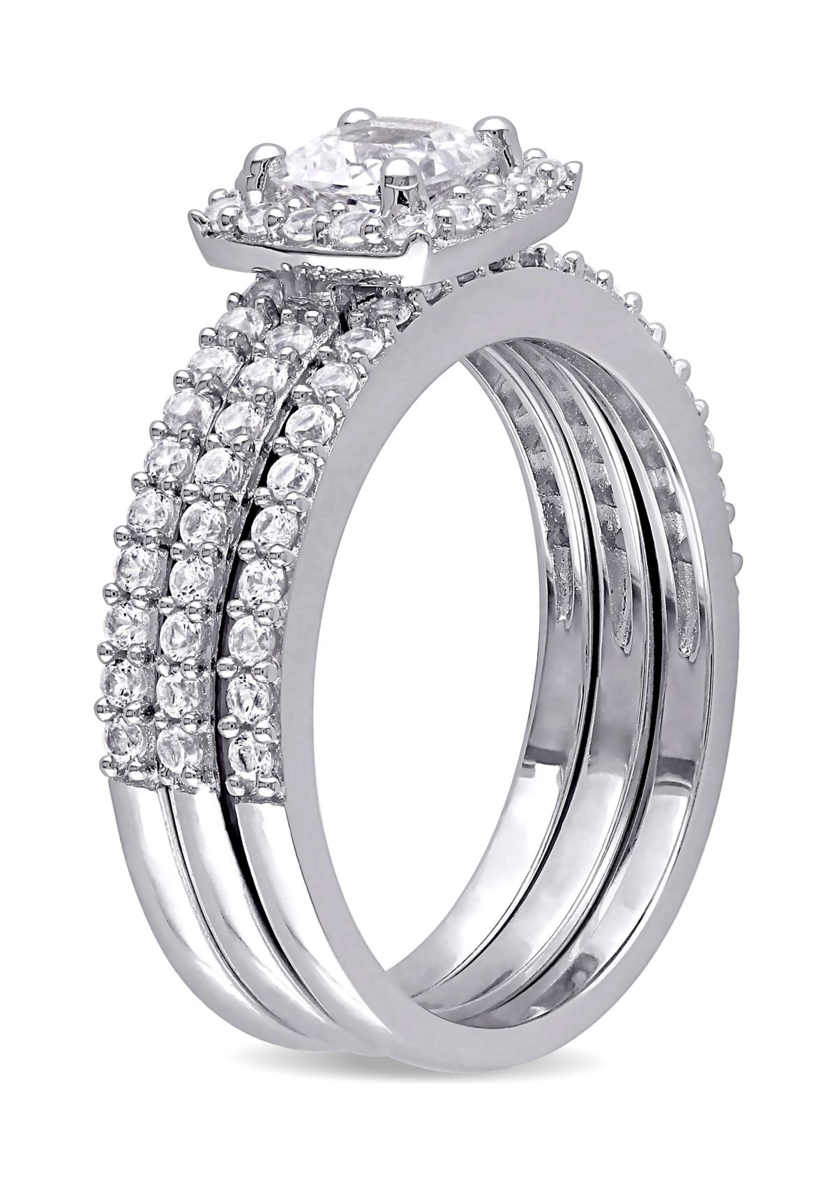 1.5 ct. t.w. Created White Sapphire Halo 3-Piece Bridal Set in Sterling Silver
