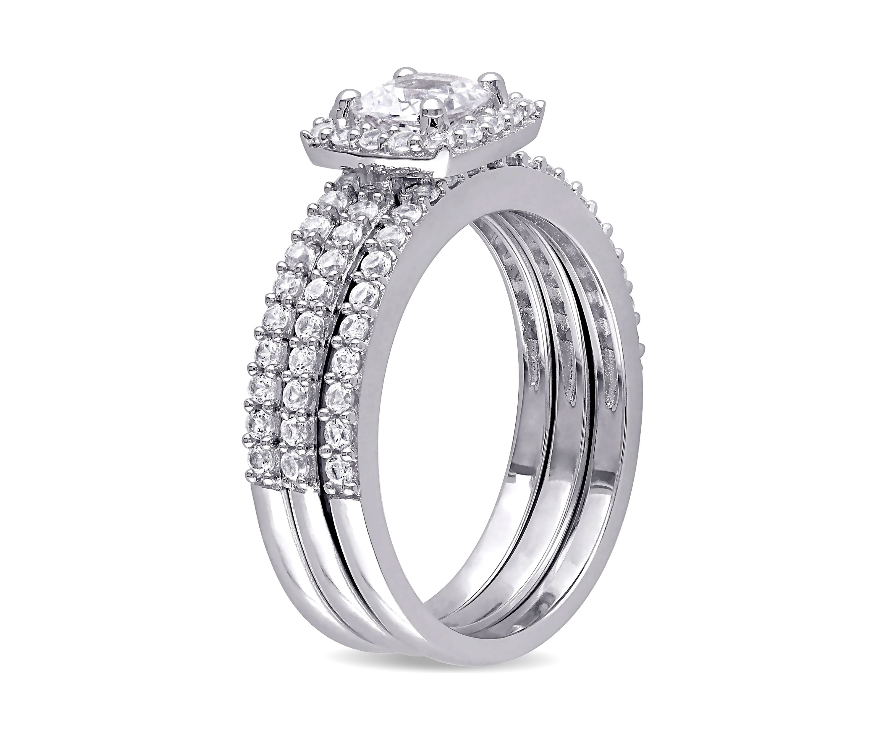 1.5 ct. t.w. Created White Sapphire Halo 3-Piece Bridal Set in Sterling Silver