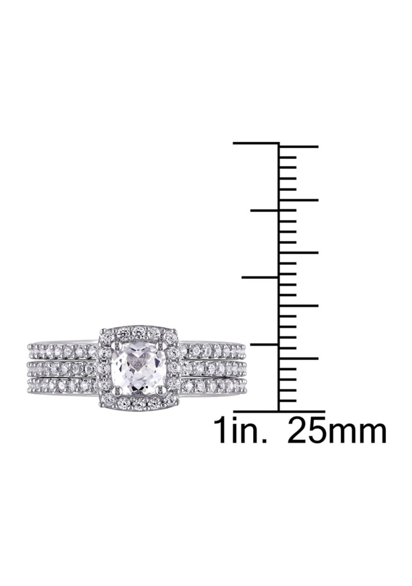1.5 ct. t.w. Created White Sapphire Halo 3-Piece Bridal Set in Sterling Silver