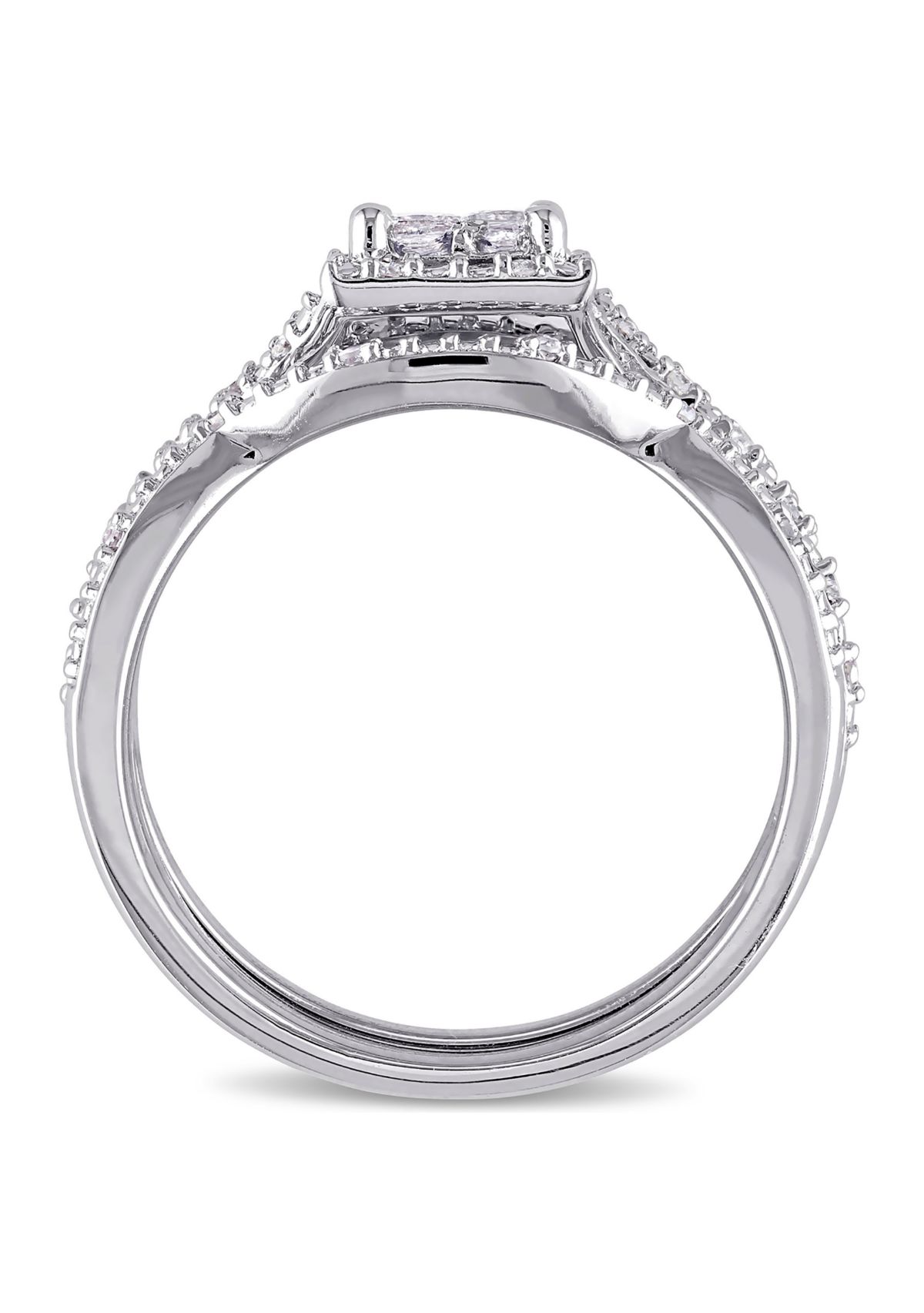 1/2 ct. t.w. Diamond Princess Cut Halo 3-Piece Bridal Set in Sterling Silver