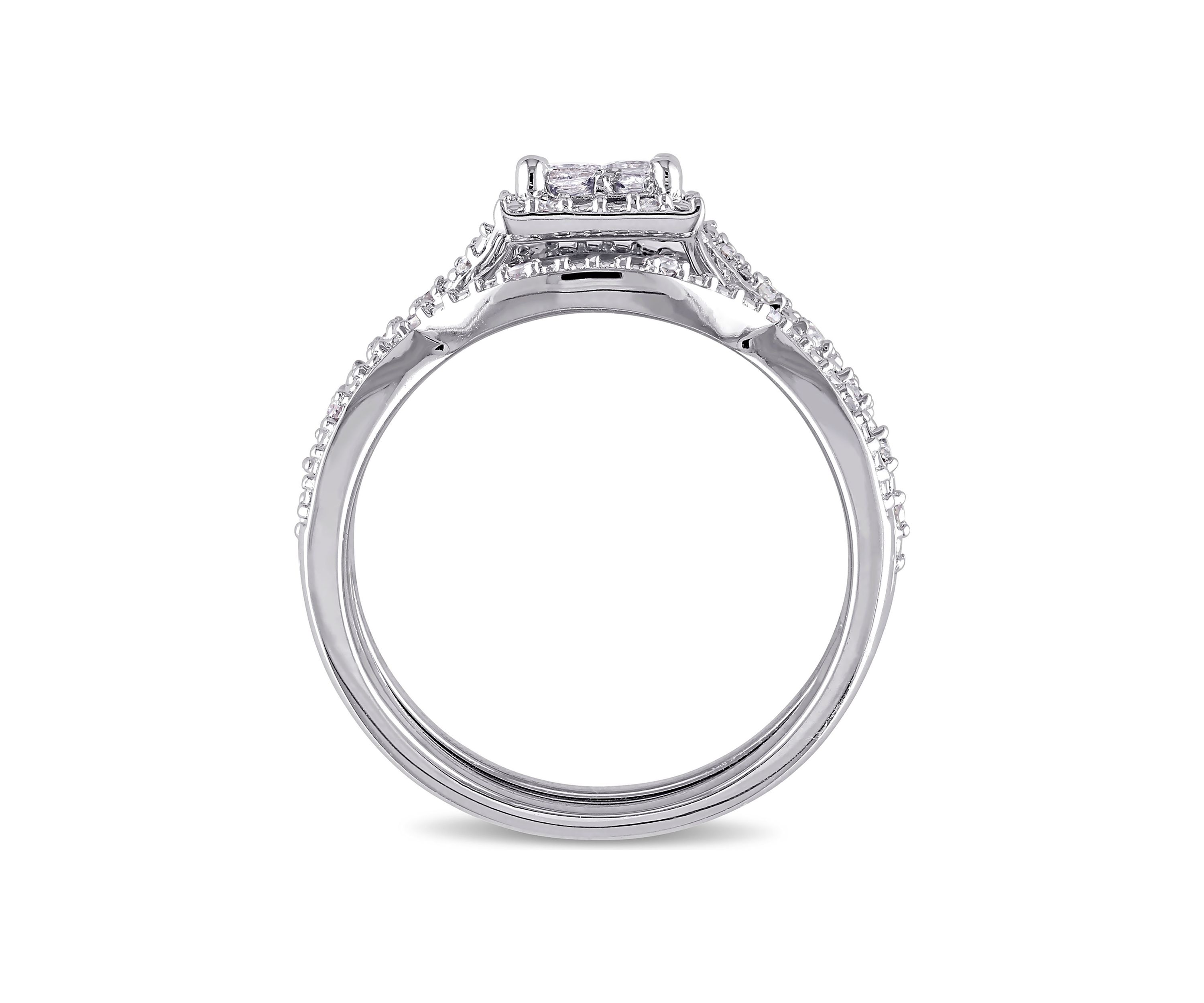 1/2 ct. t.w. Diamond Princess Cut Halo 3-Piece Bridal Set in Sterling Silver