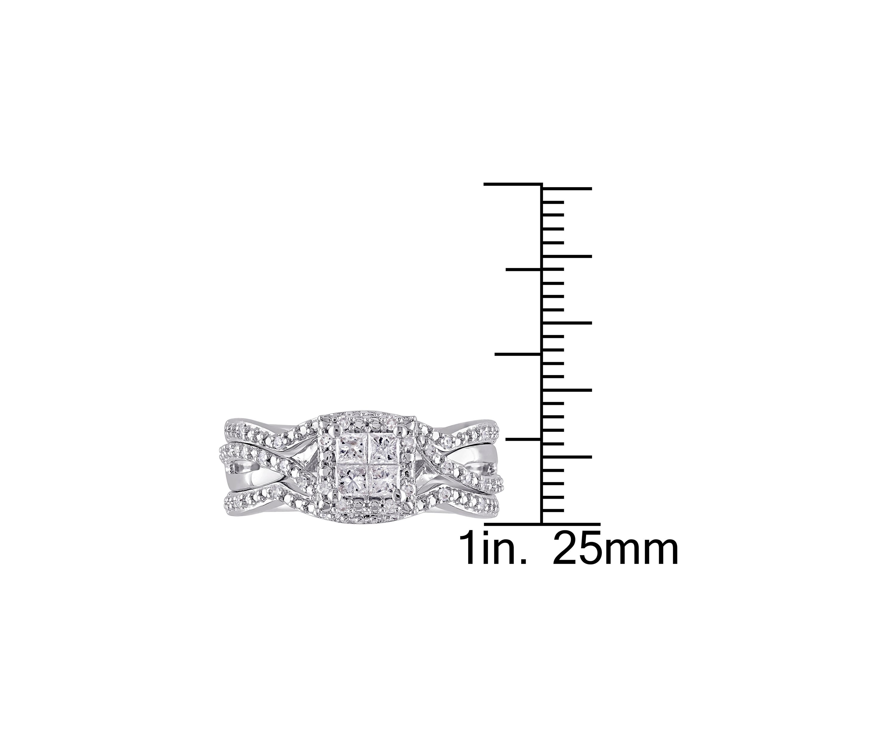 1/2 ct. t.w. Diamond Princess Cut Halo 3-Piece Bridal Set in Sterling Silver