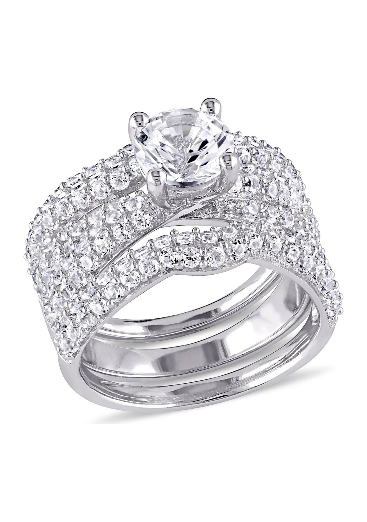 1.2 ct. t.w. Created White Sapphire 3-Piece Bridal Set in Sterling Silver