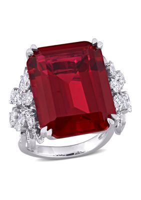 Belk & Co 27 Ct. T.w. Created Ruby And 1.75 Ct. T.w. Multi-Shape Diamond Halo Ring In 14K White Gold