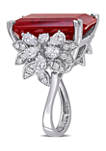 27 ct. t.w. Created Ruby and 1.75 ct. t.w. Multi-Shape Diamond Halo Ring in 14k White Gold