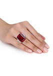 27 ct. t.w. Created Ruby and 1.75 ct. t.w. Multi-Shape Diamond Halo Ring in 14k White Gold