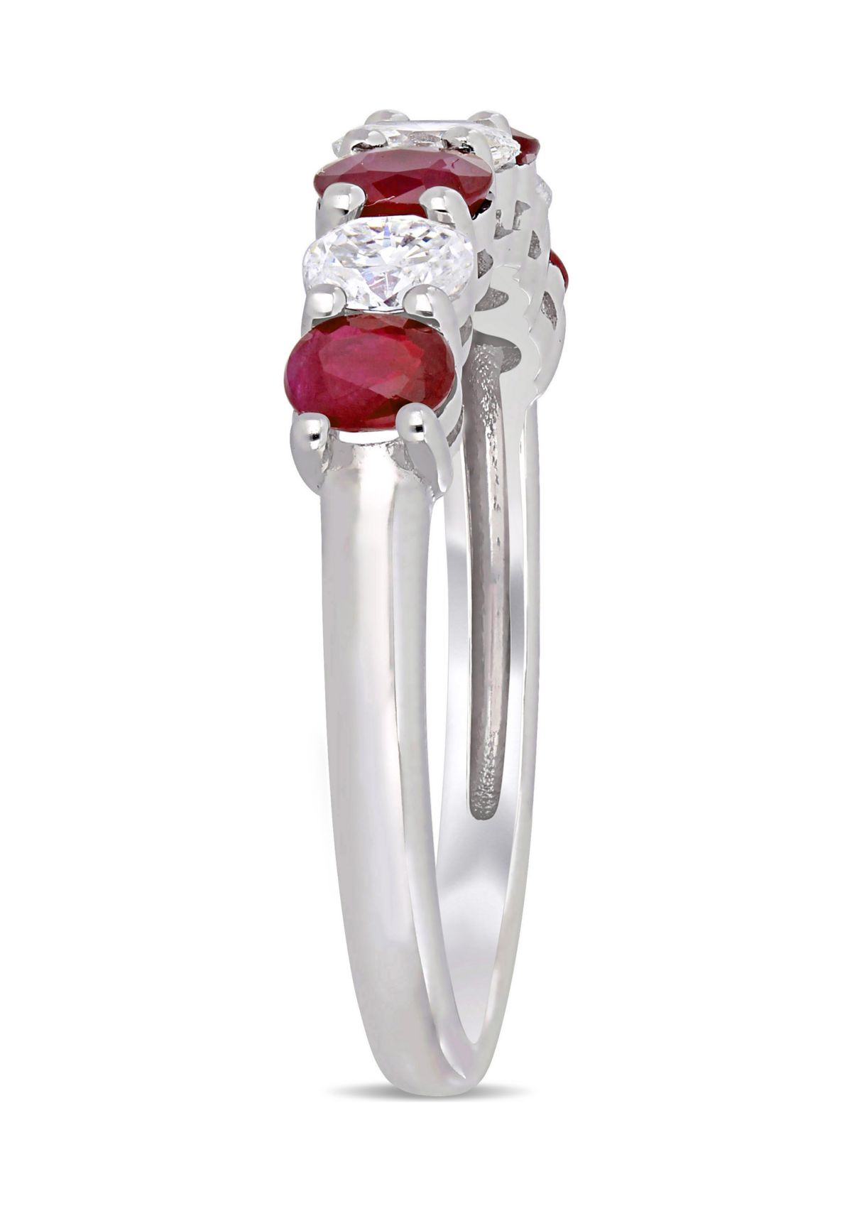 4/5 ct. t.w. Ruby and 1/2 ct. t.w. Diamond Oval Semi-Eternity Ring  in 14k White Gold