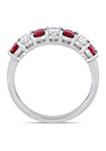 4/5 ct. t.w. Ruby and 1/2 ct. t.w. Diamond Oval Semi-Eternity Ring  in 14k White Gold