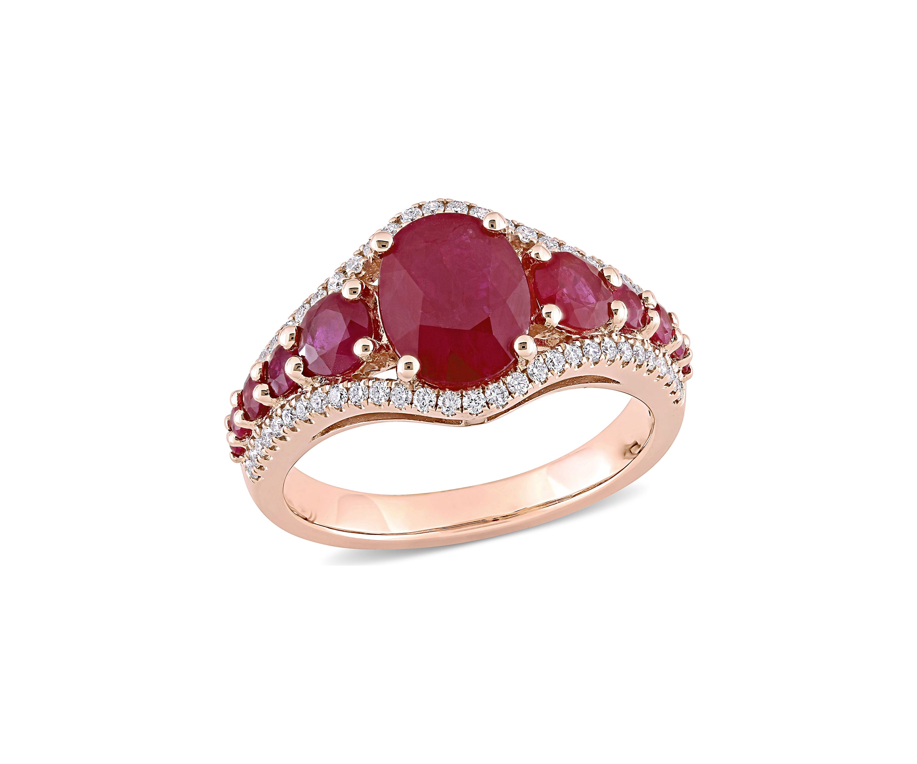 3.4 ct. t.w. Ruby and 1/3 ct. t.w. Diamond Graduated Ring in 14k Rose Gold